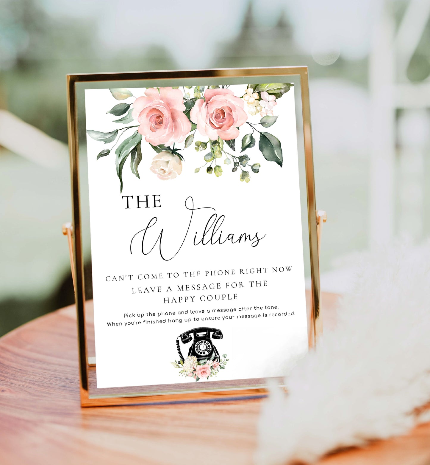 Printable Telephone Guestbook Sign, Blush Floral, Wedding Audio Guestbook Sign, Audio Booth Sign, Phone Message Guest Book Sign, Darcy