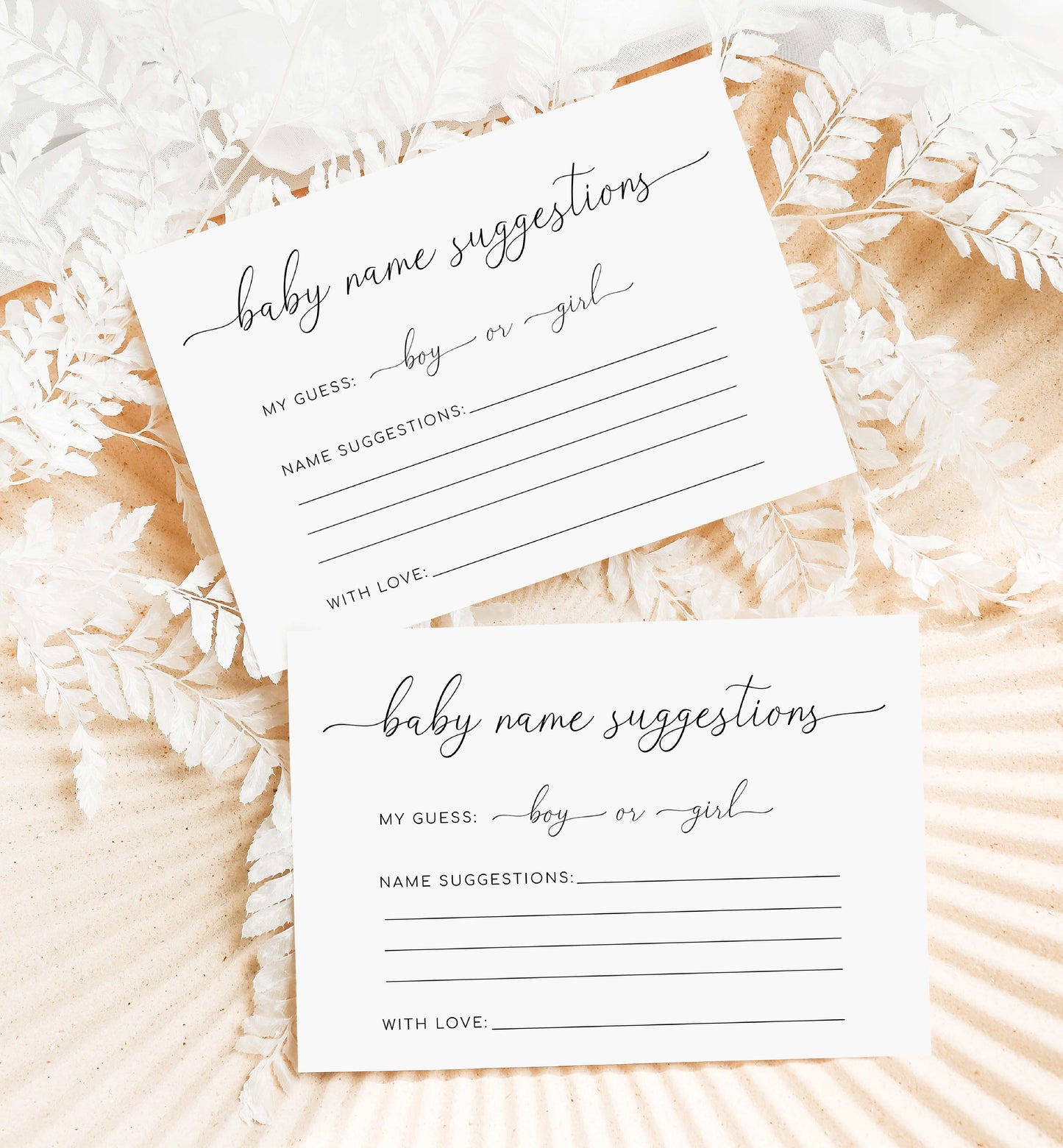 Quinn Script White | Printable Baby Name Suggestion Game Template