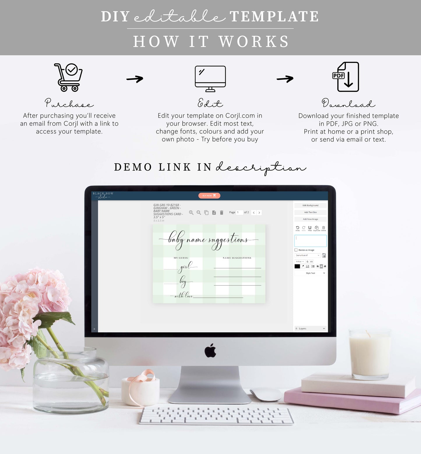 Gingham Green | Printable Baby Name Suggestion Game Sign and Card Template