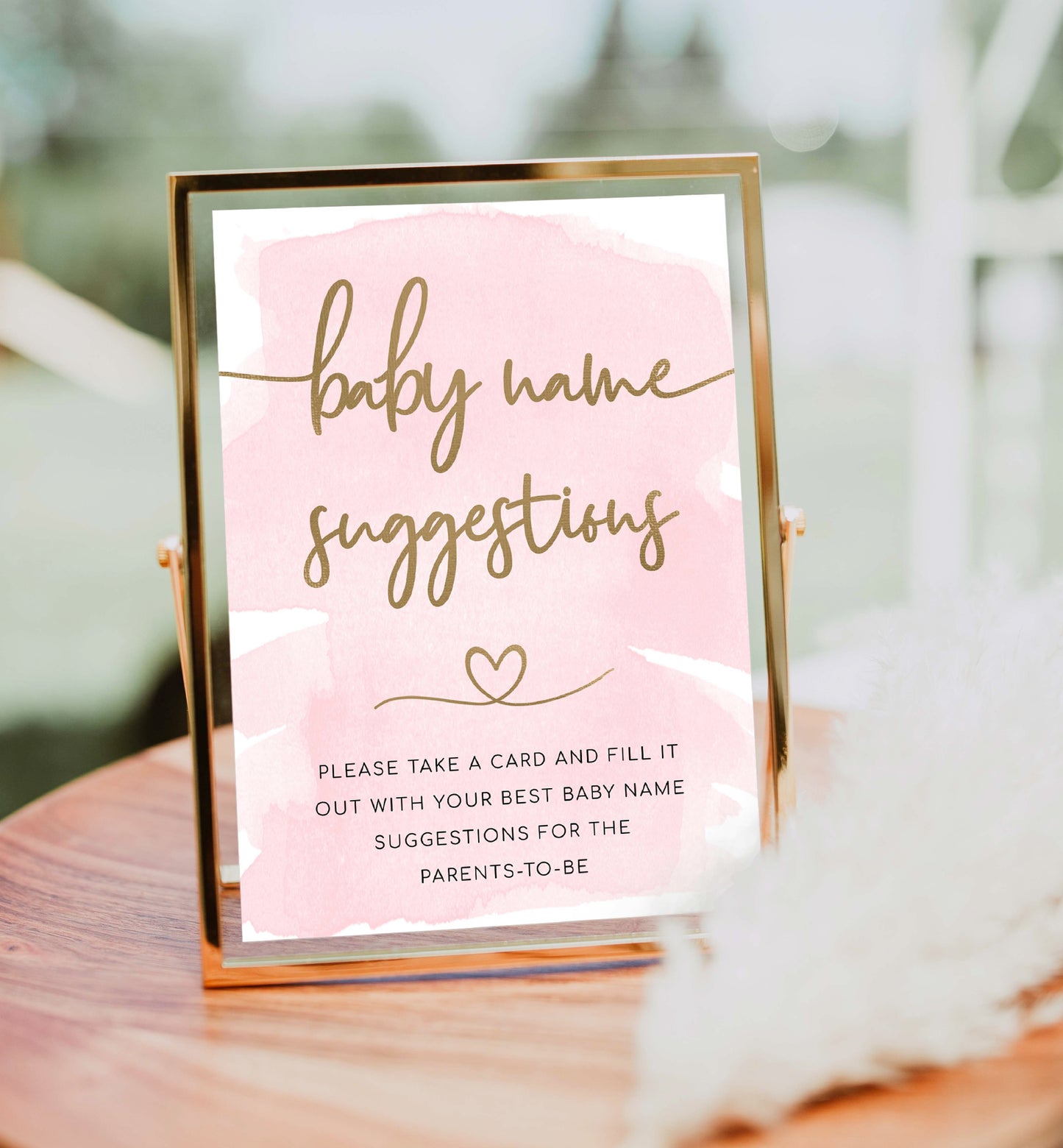 Baby Name Suggestions Card and Sign, Pink Watercolour Baby Name Ideas Game, Printable Girl Baby Shower Game