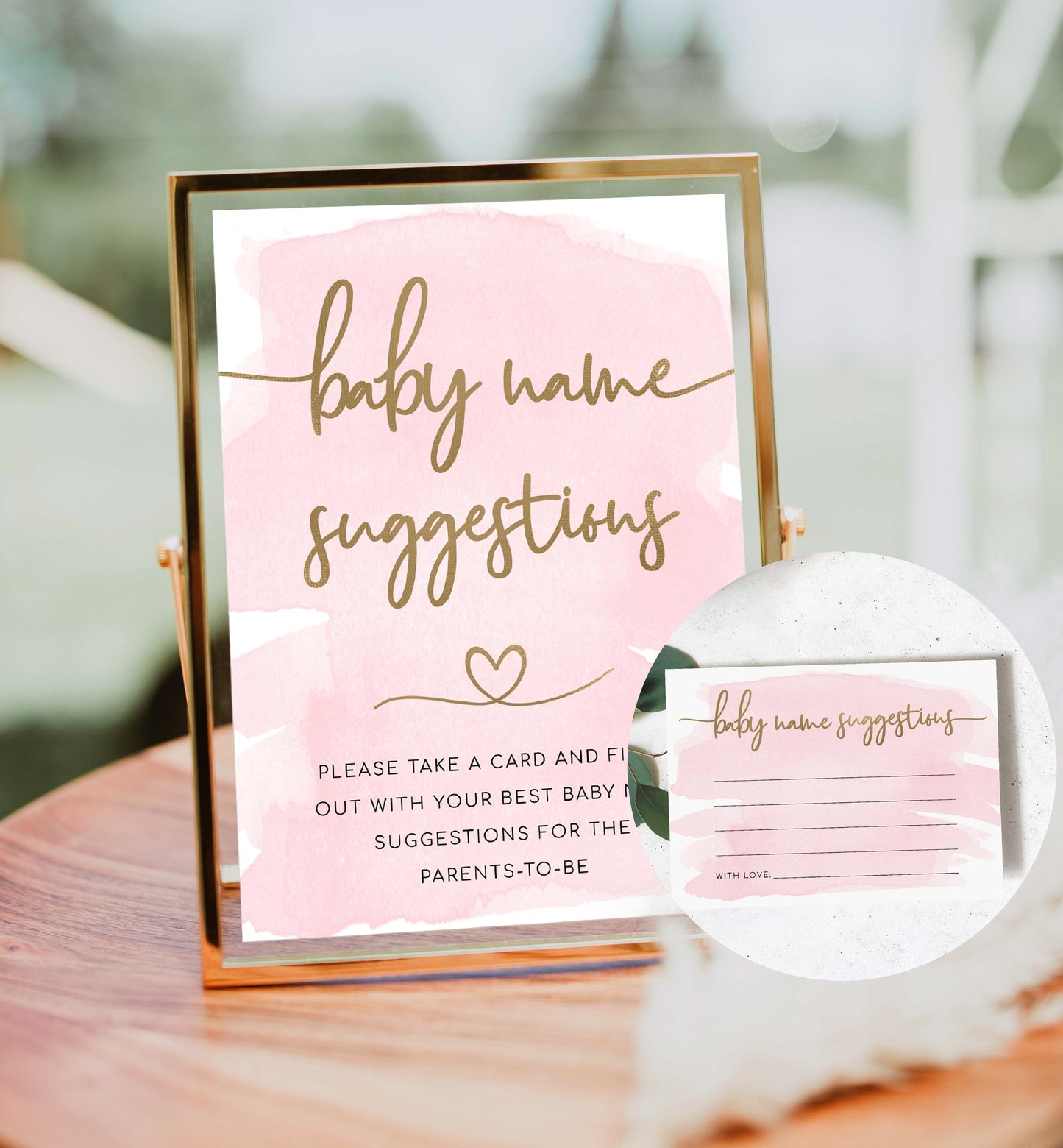 Baby Name Suggestions Card and Sign, Pink Watercolour Baby Name Ideas Game, Printable Girl Baby Shower Game