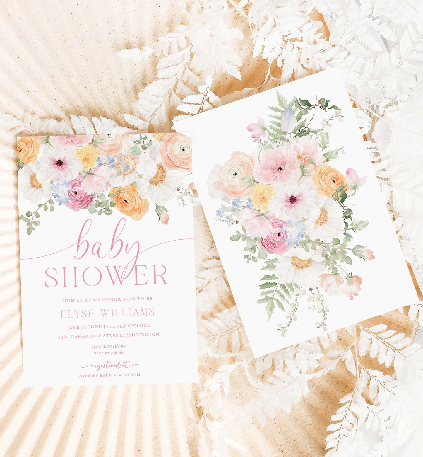 Printable Baby Shower Invitation Template, Editable Floral Girl Baby Shower, Prink Spring Floral Baby Shower, Boho Wildflower, Millie