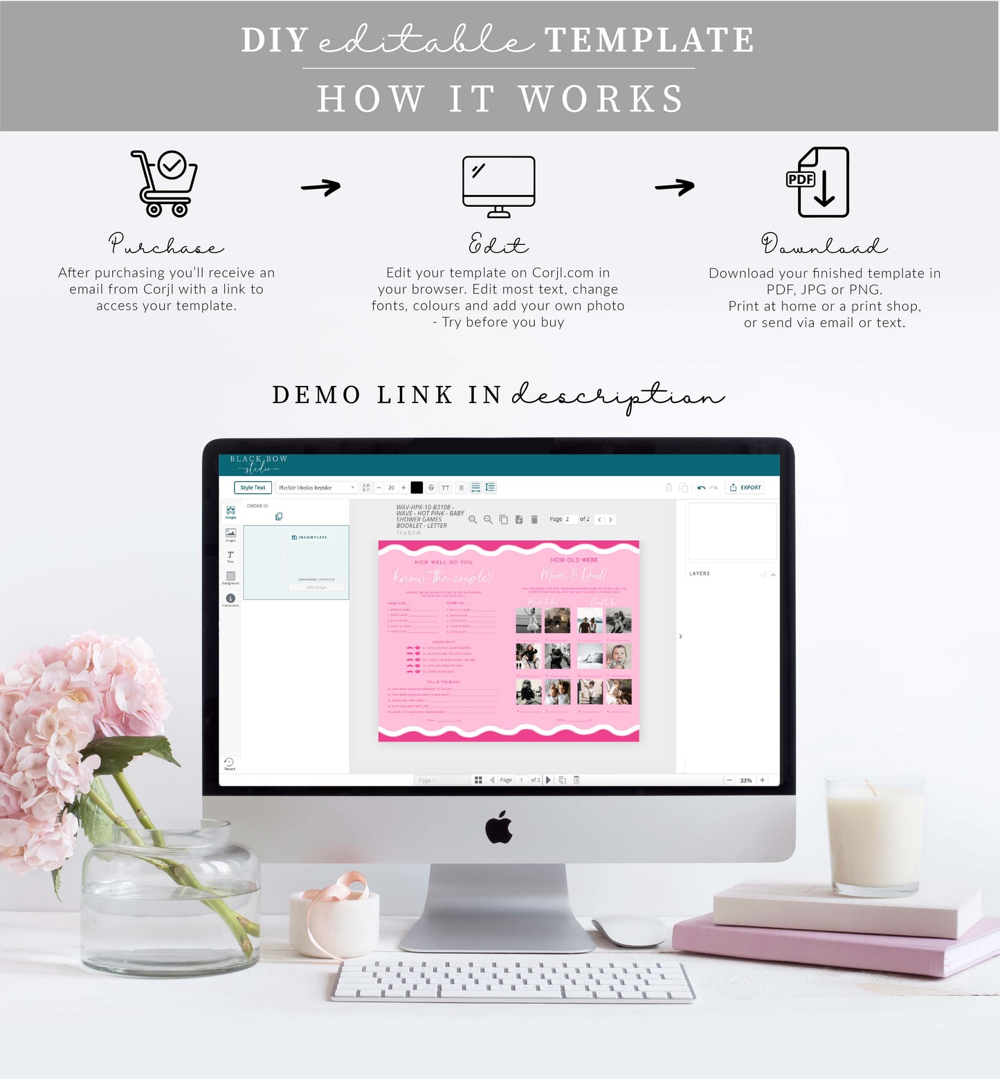Wave Hot Pink | Printable Baby Shower Games Booklet Template