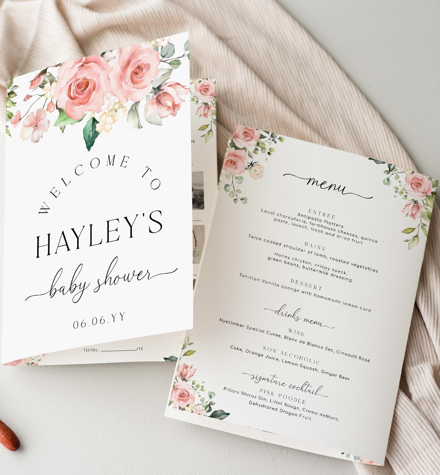 Baby Shower Menu and Games Booklet, Spring Floral Printable Baby Shower Game, Printable Menu Template, Girl Baby Shower Games, Darcy