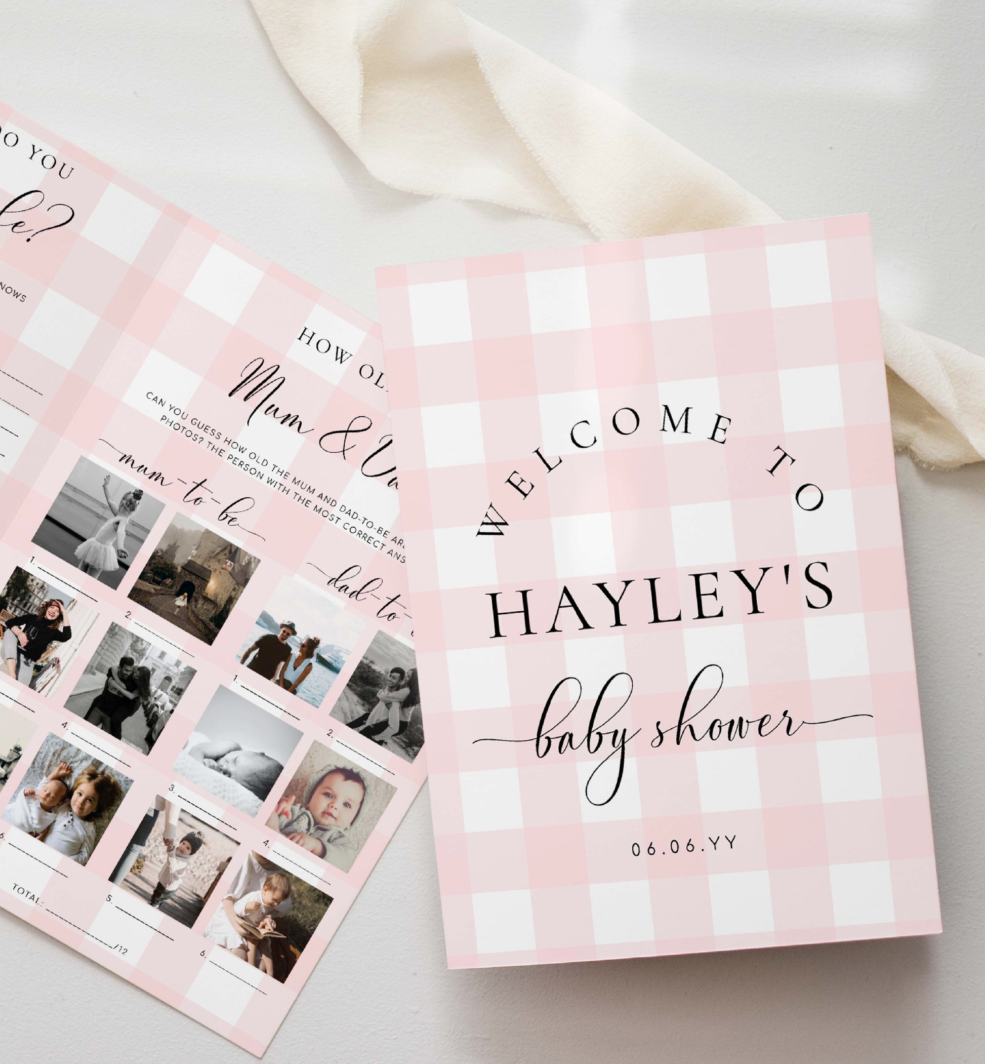 Pink Gingham Baby Shower Menu and Games Booklet, Printable Baby Shower Game, Printable Menu Template, Girl Baby Shower Games