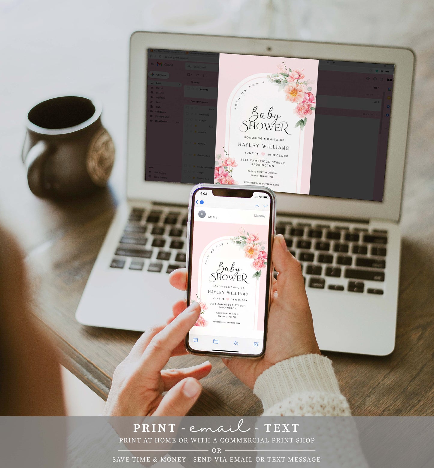 Printable Baby Shower Invitation Template, Editable Hot Pink Peony Baby Shower Arch Invitation, Spring Floral Girl Baby Shower Evite, Piper