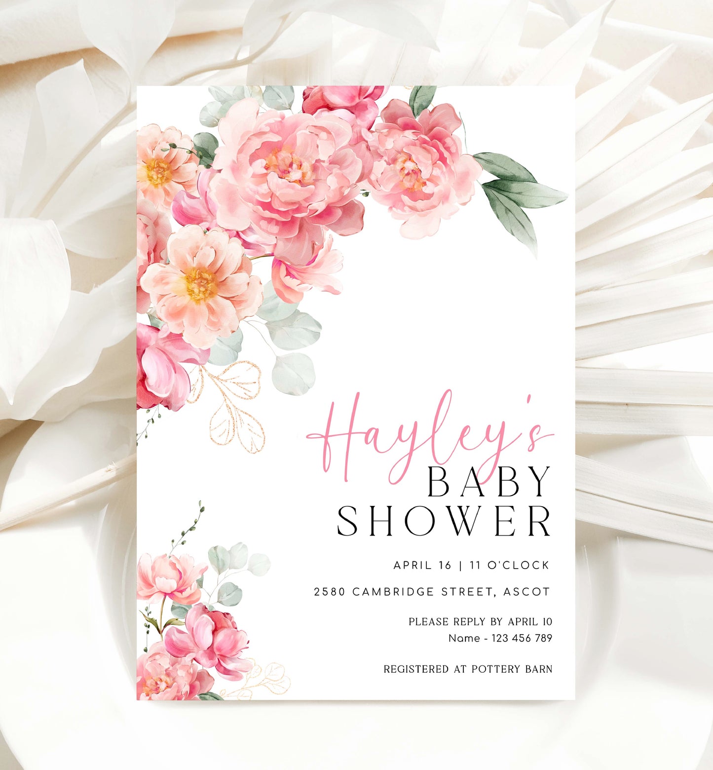 Printable Baby Shower Invitation Template, Editable Hot Pink Peony Baby Shower, Bohemian Boho Floral Baby Shower, Boho Flower, Piper