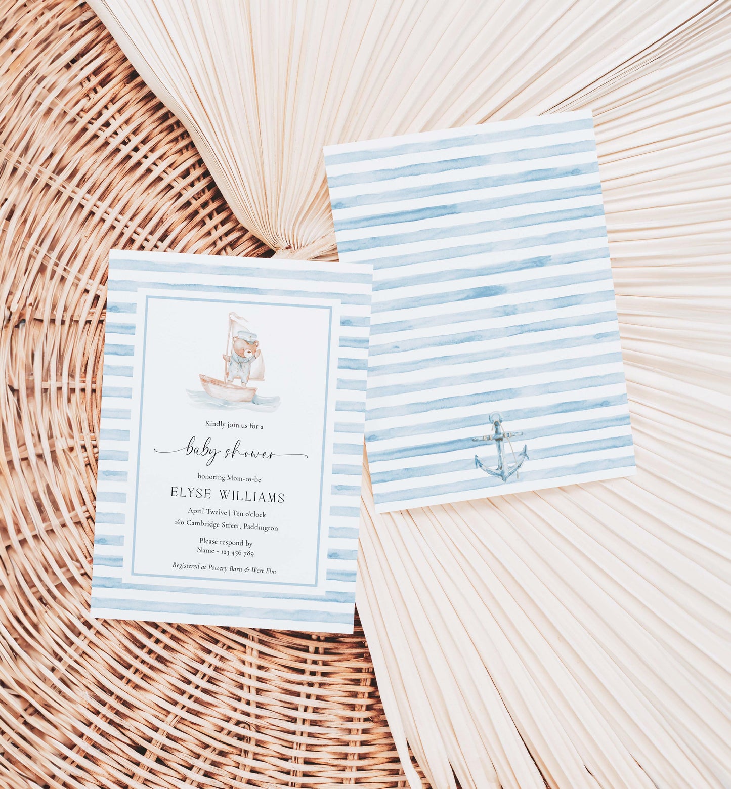 Sailor Bear Baby Shower Printable Invitation Suite, Books for Baby Card, Diaper Raffle Ticket, Nautical Boy Baby Shower Evite