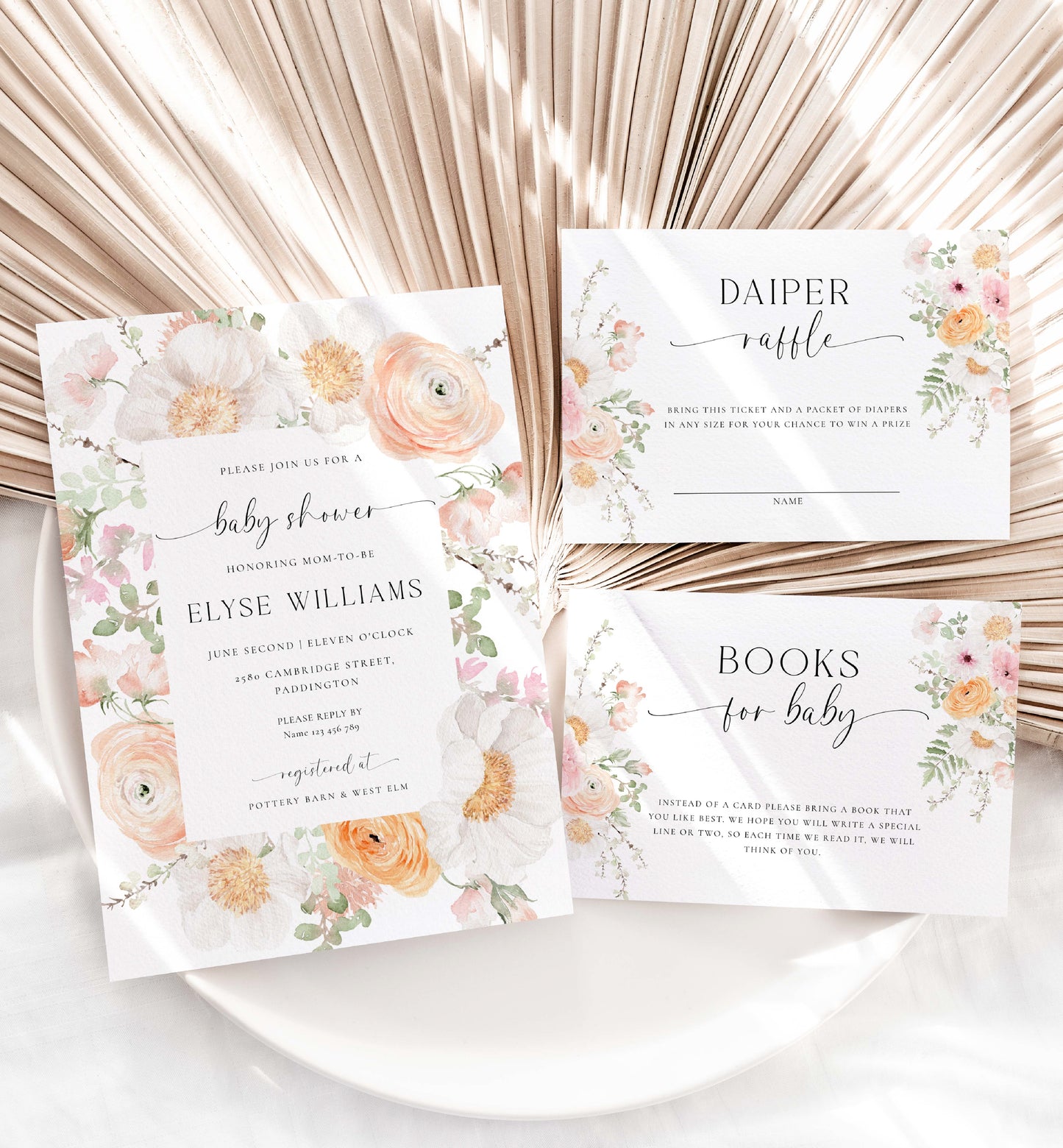 Printable Baby Shower Invitation, Diaper Raffle Ticket, Books For Baby, Gender Neutral Baby Shower, Boho Wildflower Baby Shower, Millie