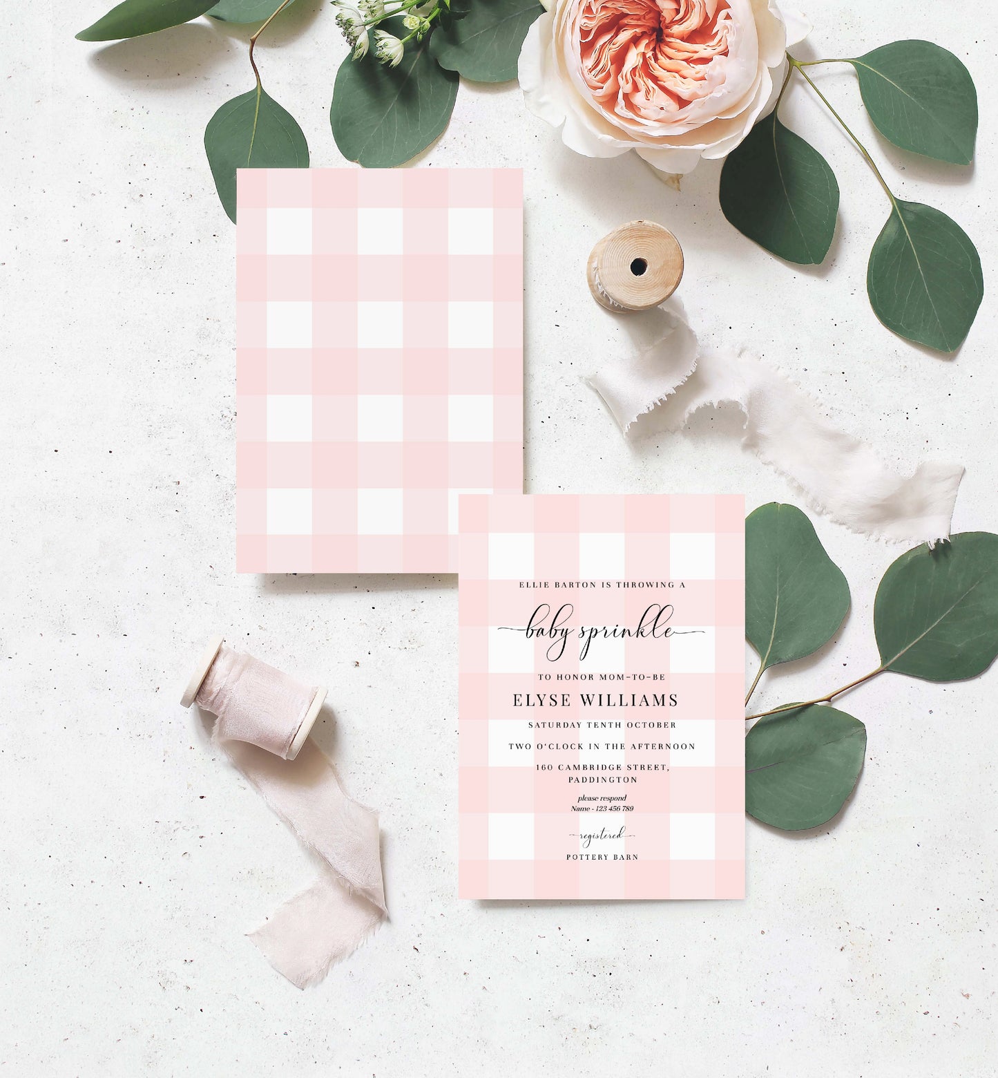Pink Gingham Baby Sprinkle Invitation, Books For Baby, Diaper Raffle Ticket, Printable Girl Baby Shower Invite, Plaid Check Baby Shower