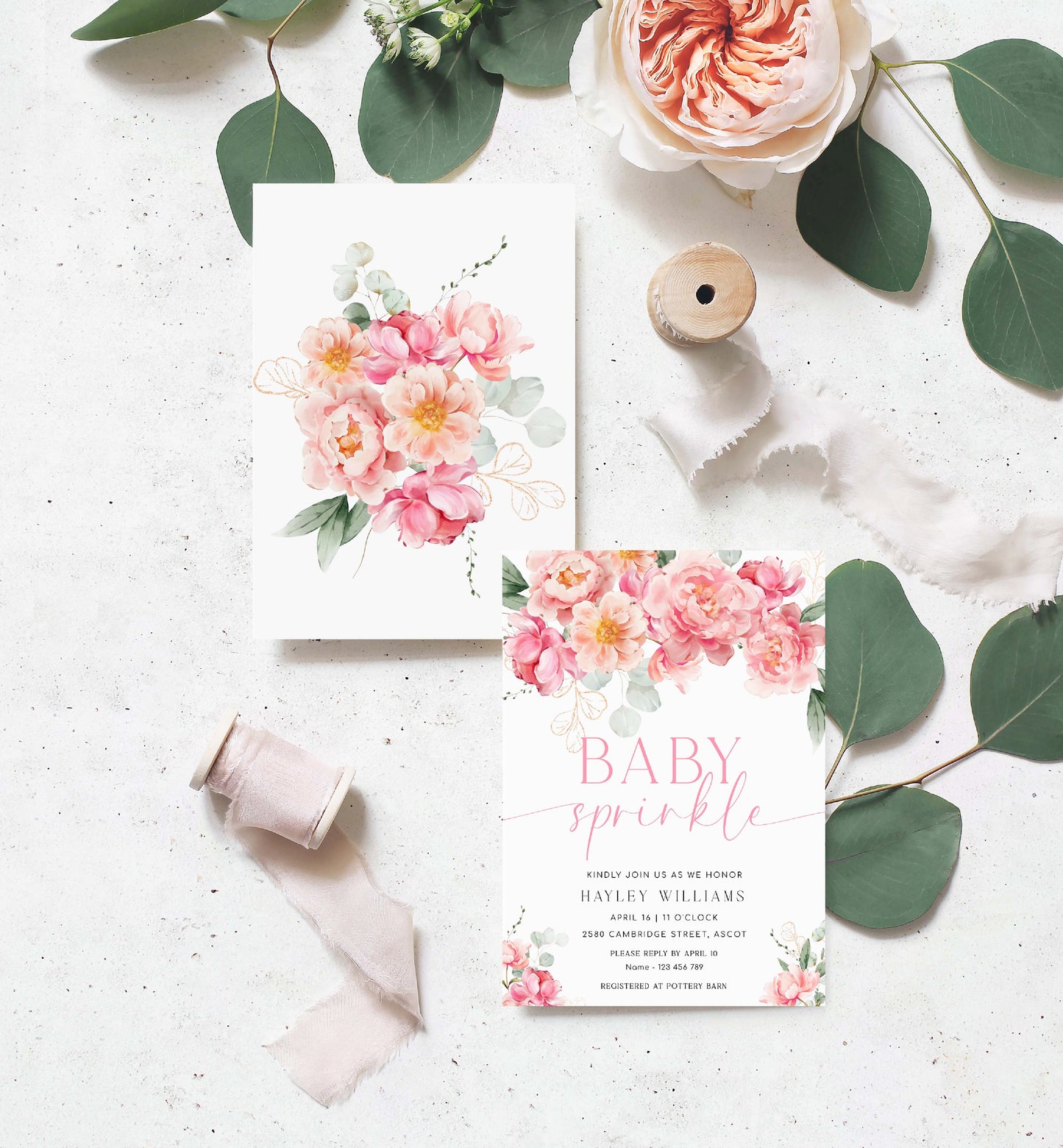 Printable Baby Sprinkle Invitation Template, Editable Hot Pink Peony Baby Shower Invitation, Spring Floral Girl Baby Shower Evite, Piper