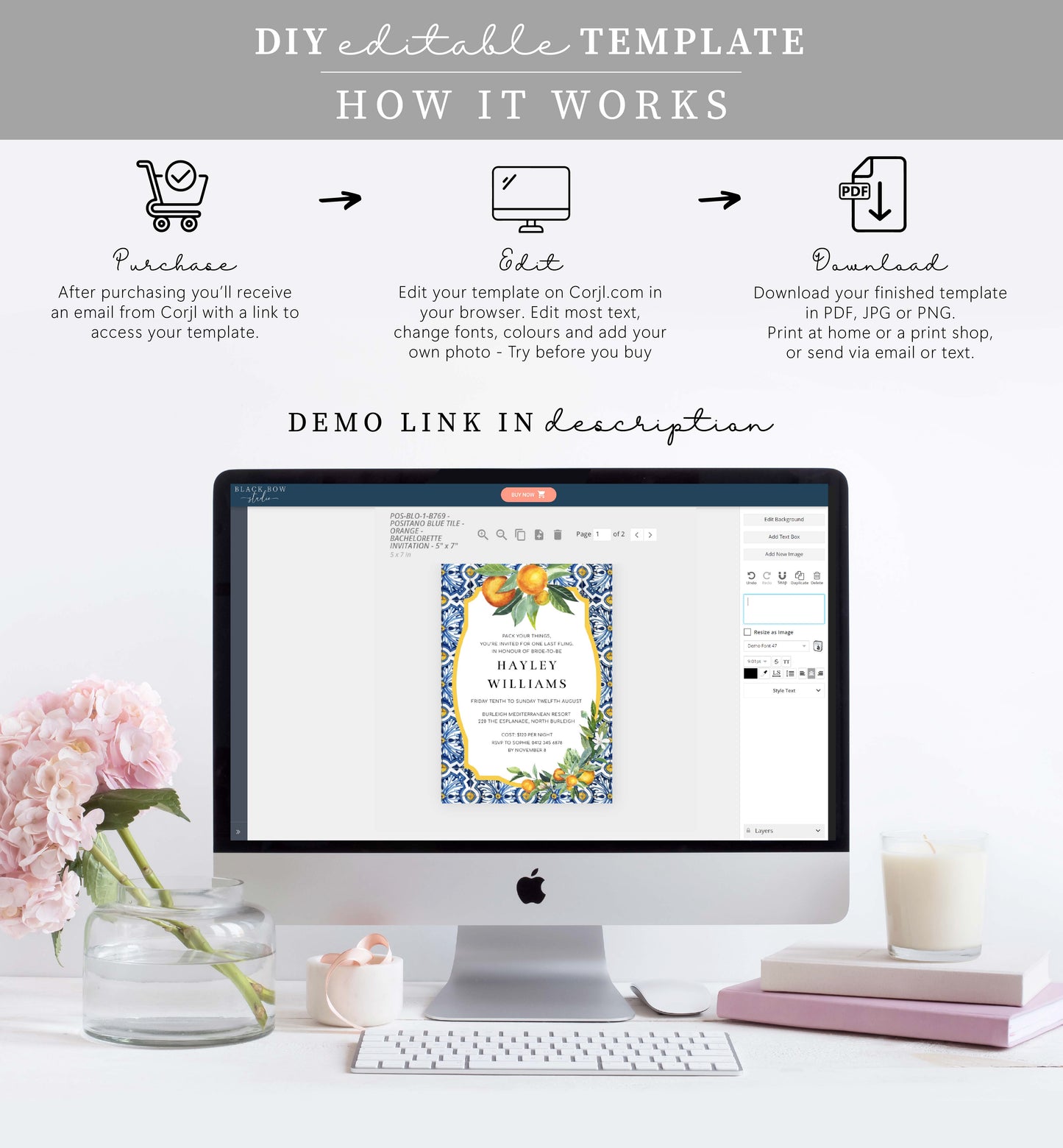 Positano Orange | Printable Bachelorette Weekend Invitation Suite Template