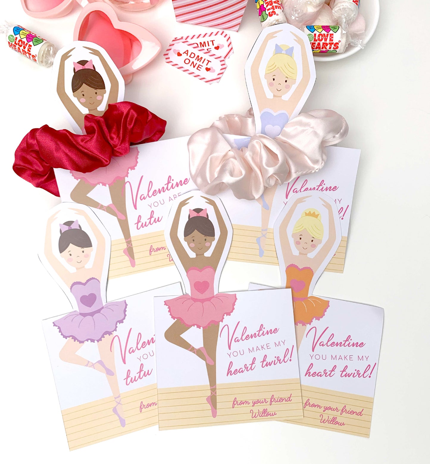 Printable Valentine's Day Scrunchie Tag Template, Ballerina Valentine's Day Hair Tie Gift Tag, Kids Classroom Valentine's Day Gift