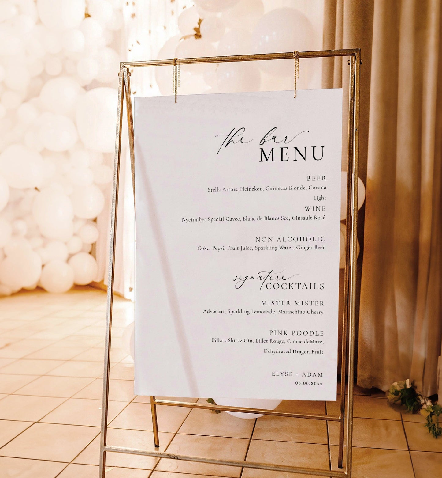 Printable Bar Menu Sign, Wedding The Bar Menu Template, Minimalist Wedding Bar Menu, Simple Elegant Wedding Drinks Menu, Ellesmere