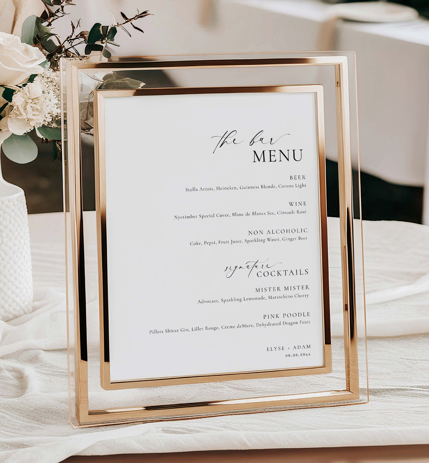 The Bar Menu Sign, Printable Wedding Bar Menu Template, Minimalist Wedding Bar Menu, Simple Elegant Wedding Drinks Menu, Ellesmere