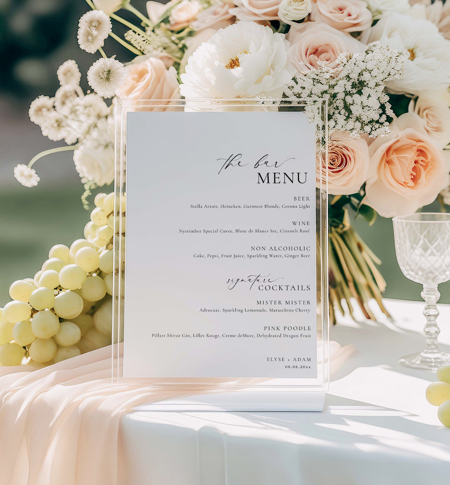 The Bar Menu Sign, Printable Wedding Bar Menu Template, Minimalist Wedding Bar Menu, Simple Elegant Wedding Drinks Menu, Ellesmere