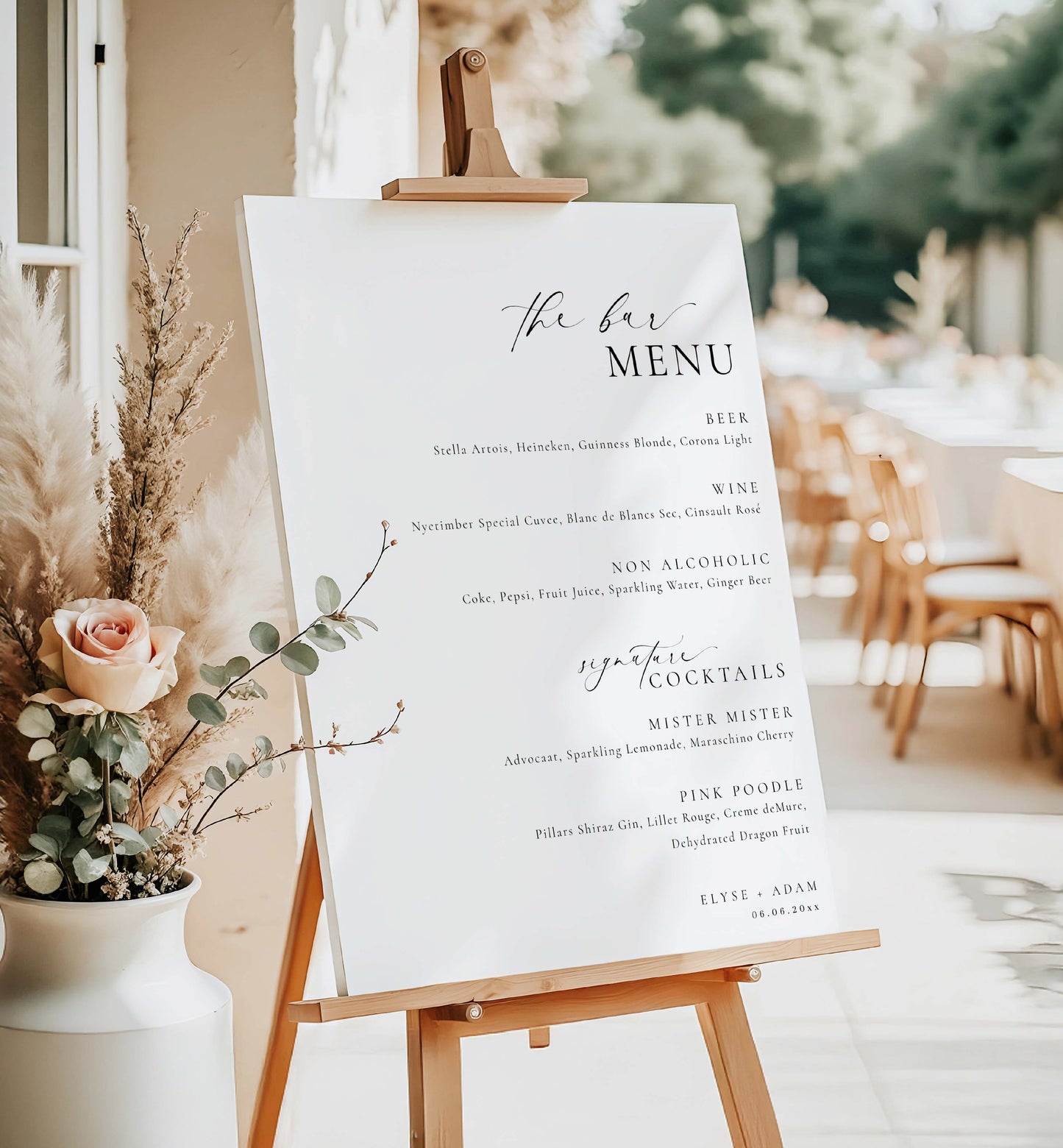 The Bar Menu Sign, Printable Wedding Bar Menu Template, Minimalist Wedding Bar Menu, Simple Elegant Wedding Drinks Menu, Ellesmere