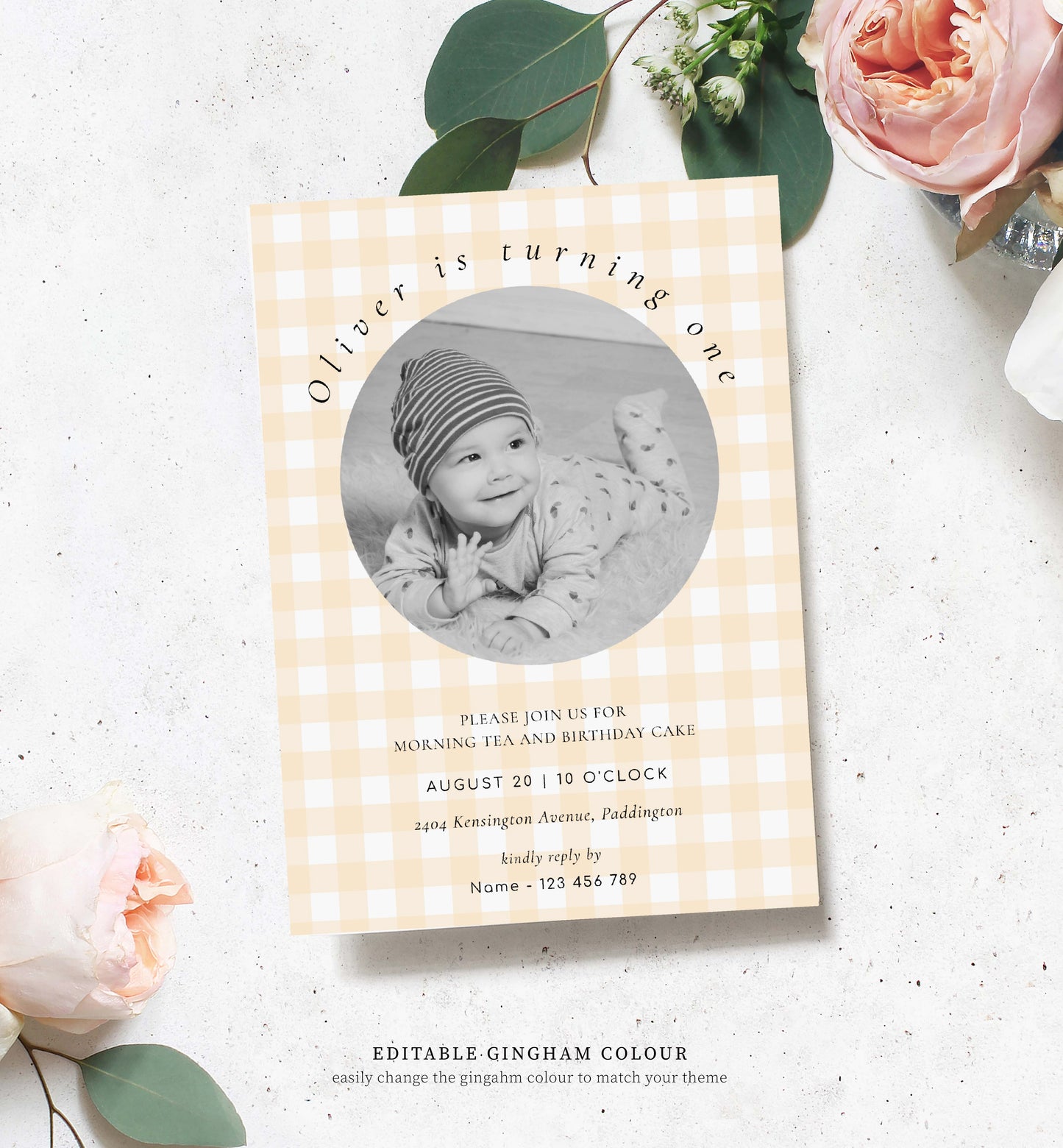 Gingham Green | Printable Birthday Photo Invitation Template
