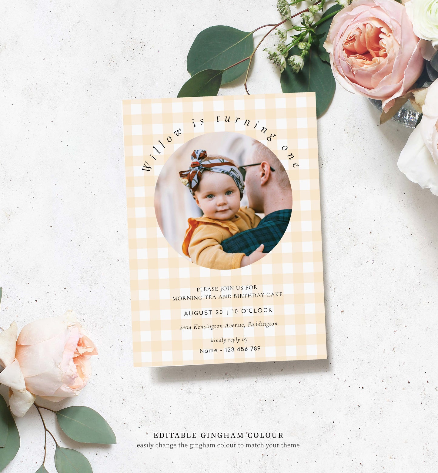 Gingham Pink | Printable Birthday Photo Invitation Template