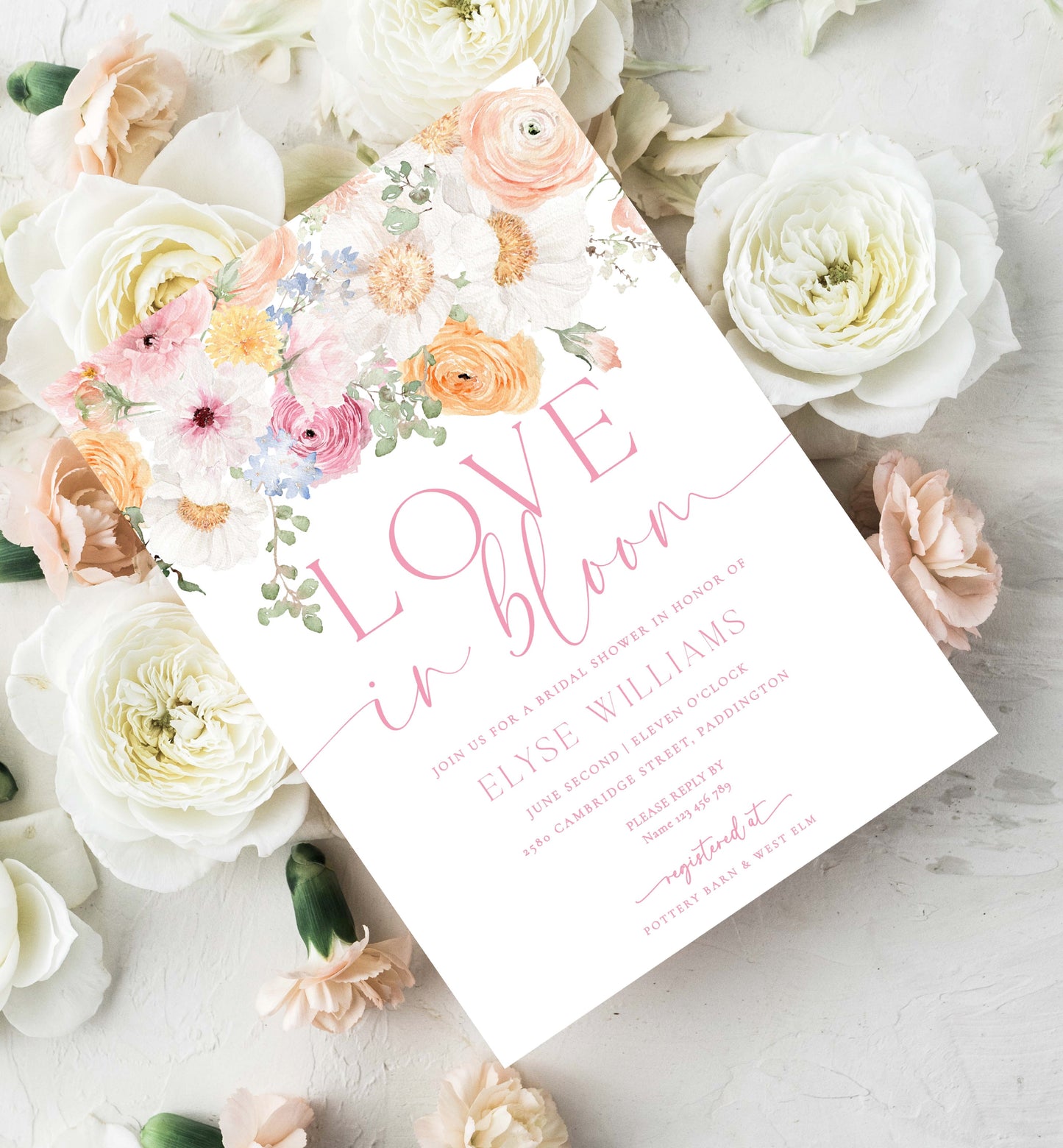 Love In Bloom Bridal Shower Invitation Template, Printable Spring Floral Bridal Shower Invite, Boho Wildflower Bridal Shower Invite, Hens Party Invitation, Pink Floral Bridal Shower, Millie