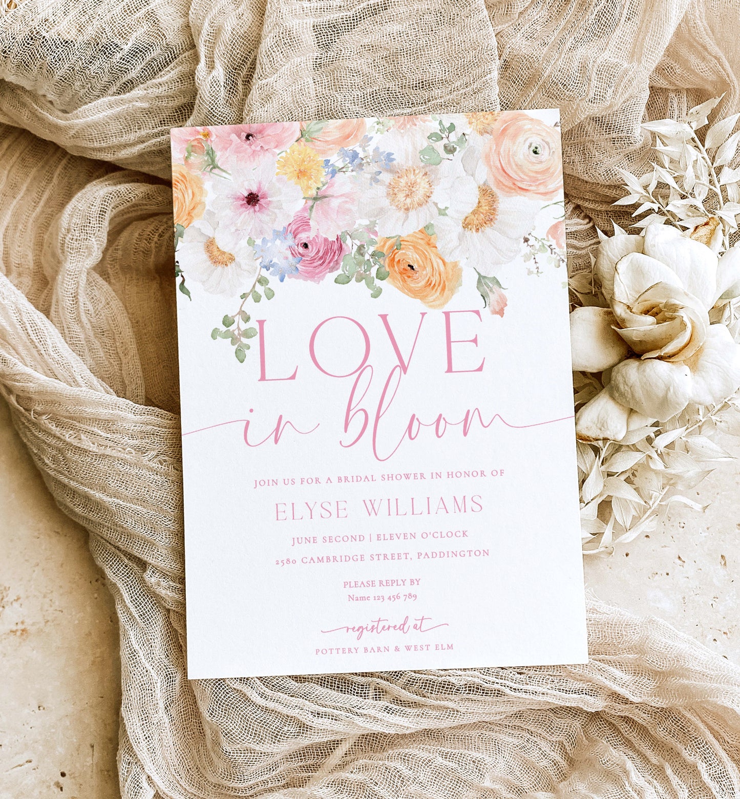 Love In Bloom Bridal Shower Invitation Template, Printable Spring Floral Bridal Shower Invite, Boho Wildflower Bridal Shower Invite, Hens Party Invitation, Pink Floral Bridal Shower, Millie