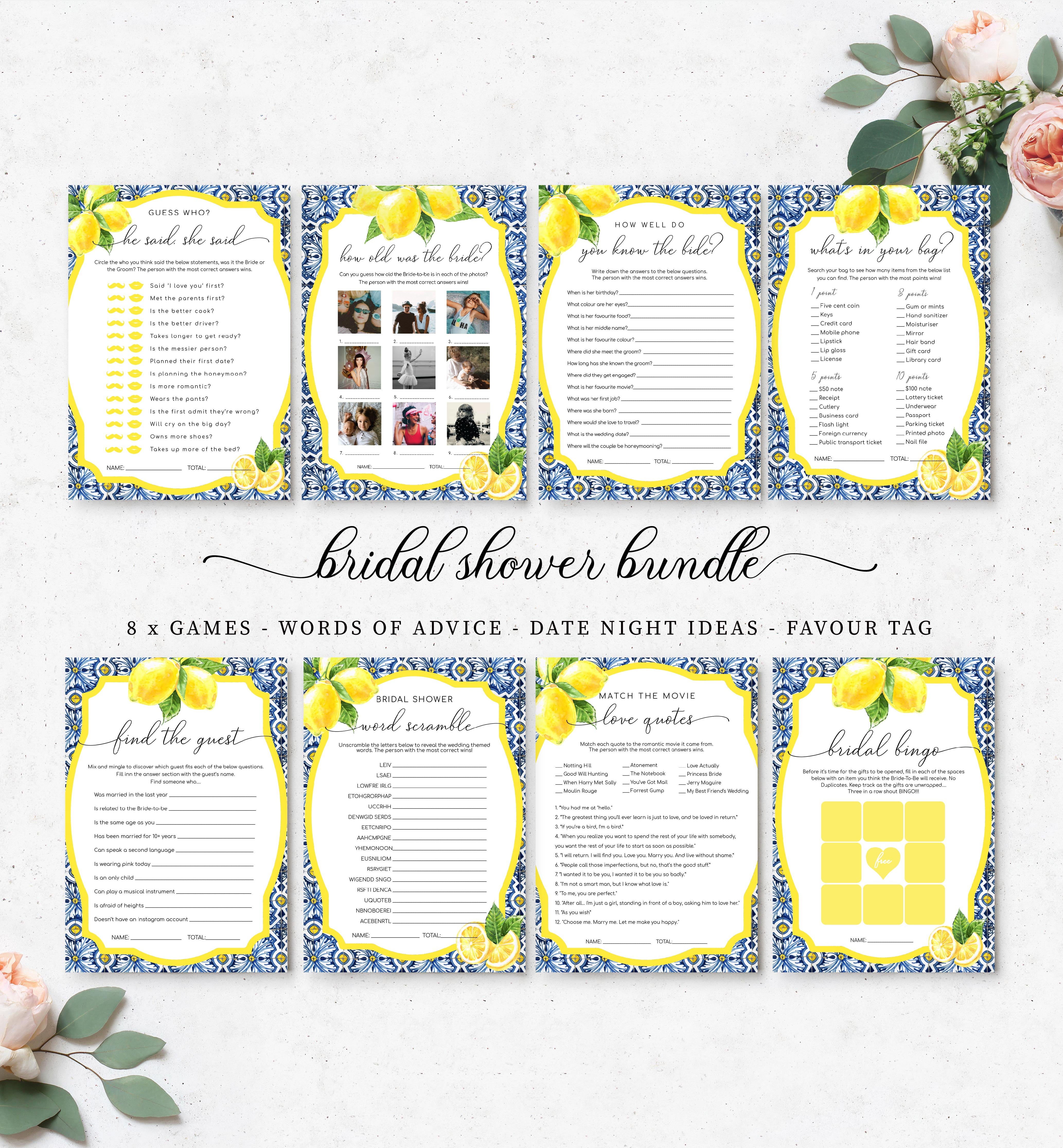 Nantucket Palm  Printable Bridal Shower Games Bundle – Black Bow