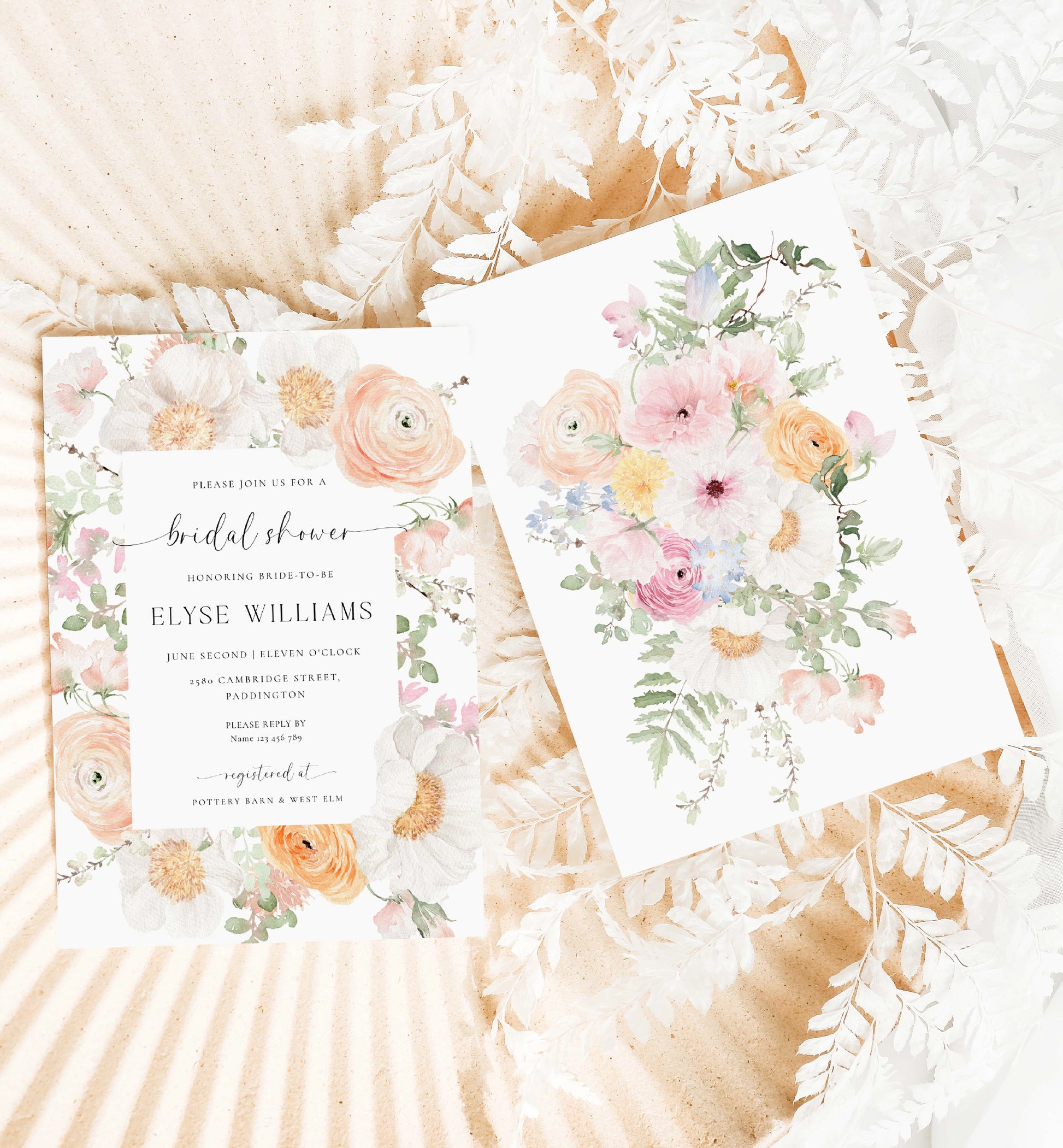 Printable Bridal Shower Invitation Template, Details and Thank You Card, Boho Wildflower Bridal Shower Invite, Pink Floral Hens Party Invite, Millie