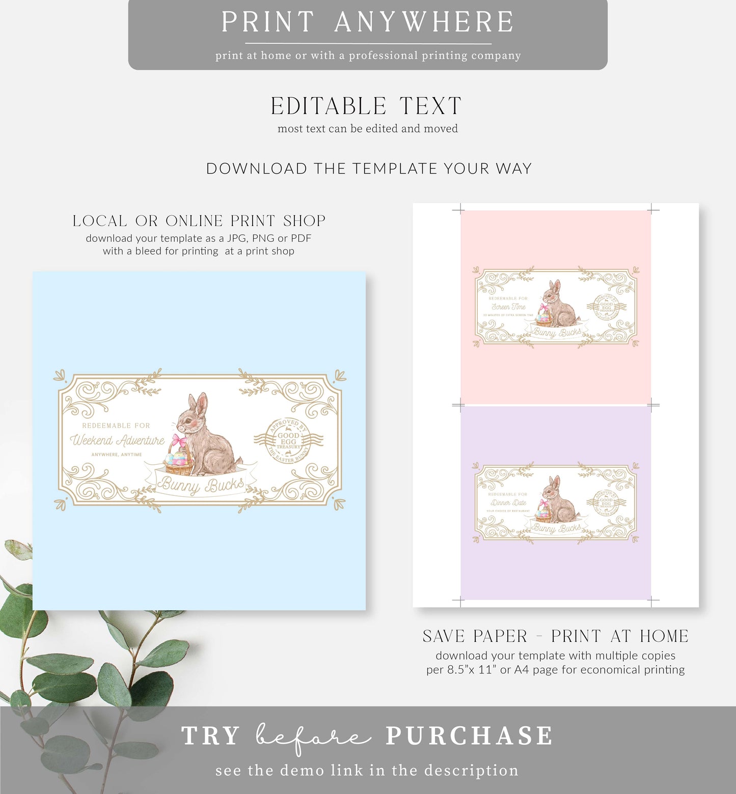 Easter Multi | Printable Bunny Bucks Chocolate Wrapper Template