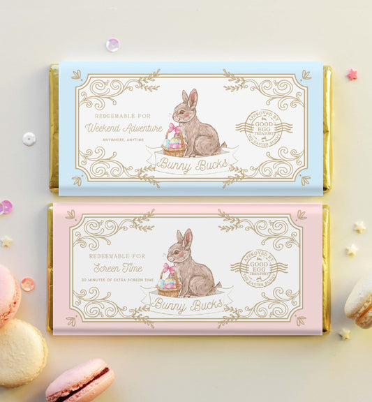 Printable Easter Bunny Bucks Chocolate Wrapper, Easter Coupon, Easter Egg Hunt Gift, Easter Play Money, Easter Egg Filler, Kids Classroom