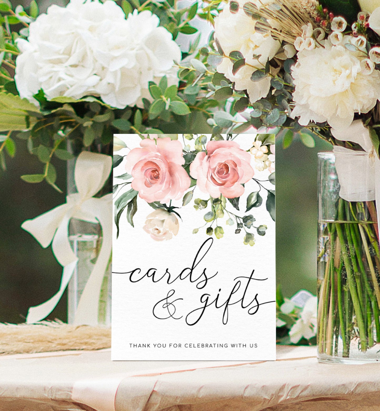 Printable Cards and Gifts Sign, Blush Floral Wedding Present Table Sign, Printable Baby and Bridal Shower Sign, Darcy Floral Pink
