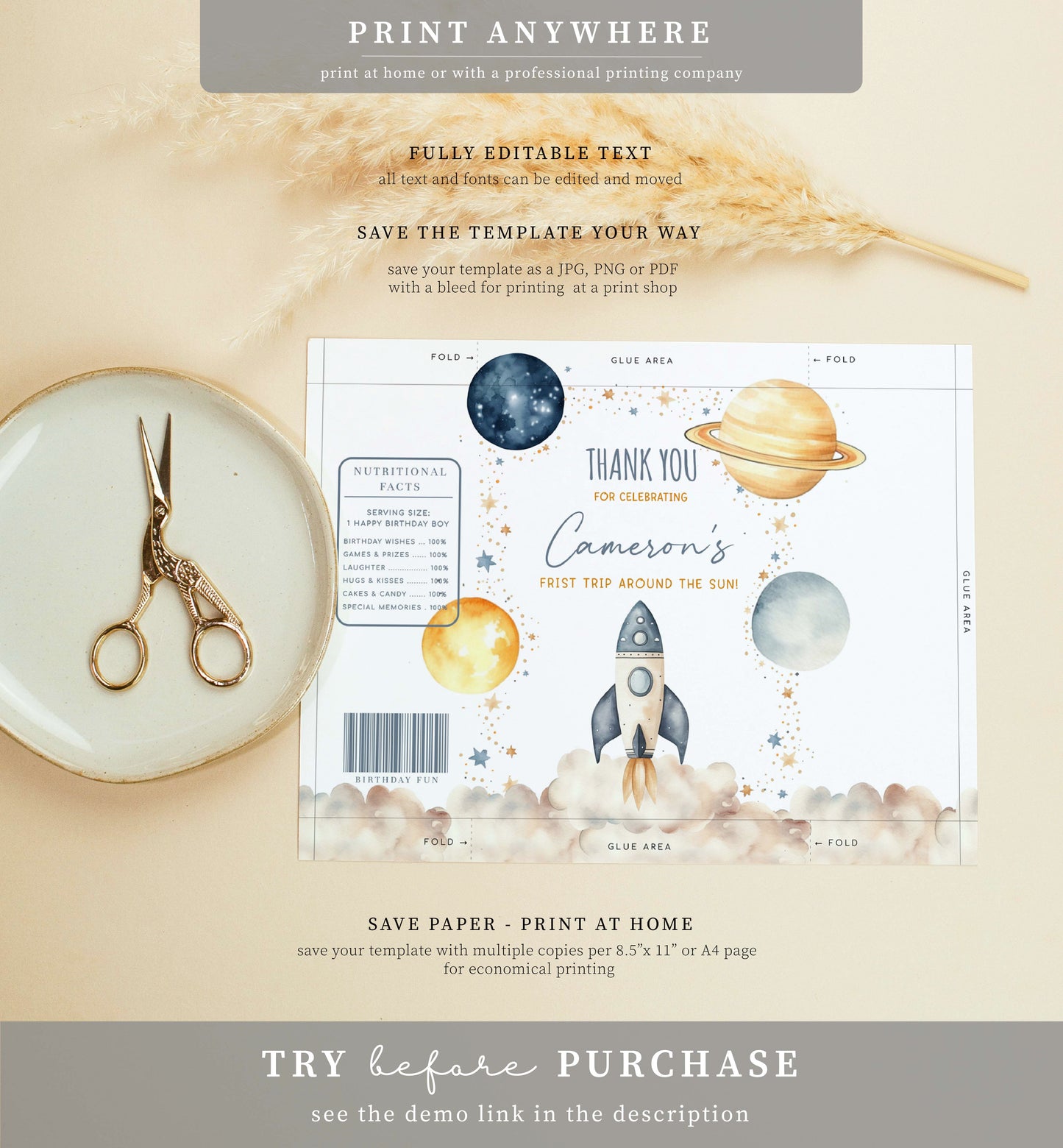 Space White | Printable Chip Packet Favour Template
