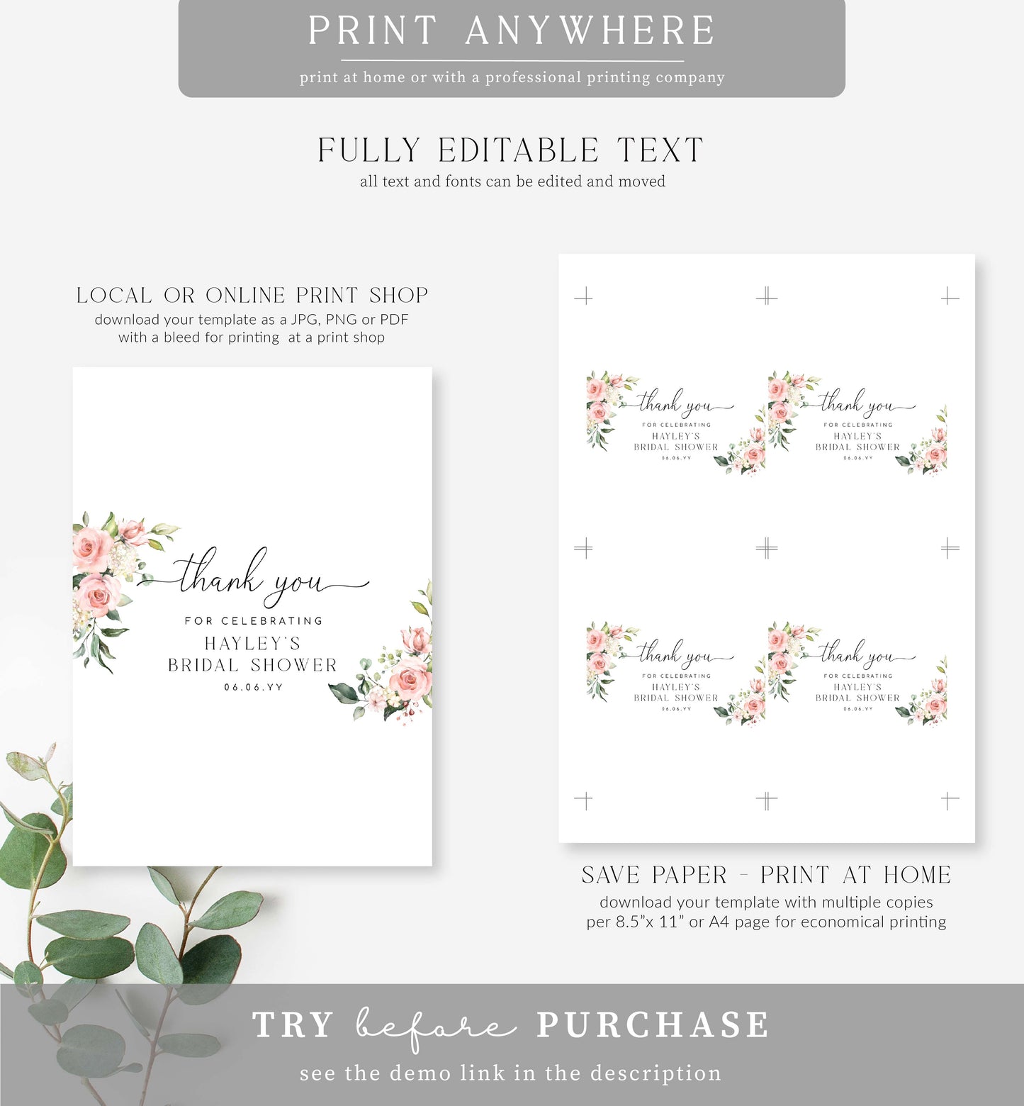 Darcy Floral Pink | Printable Chocolate Bar Favour Wrappers Template