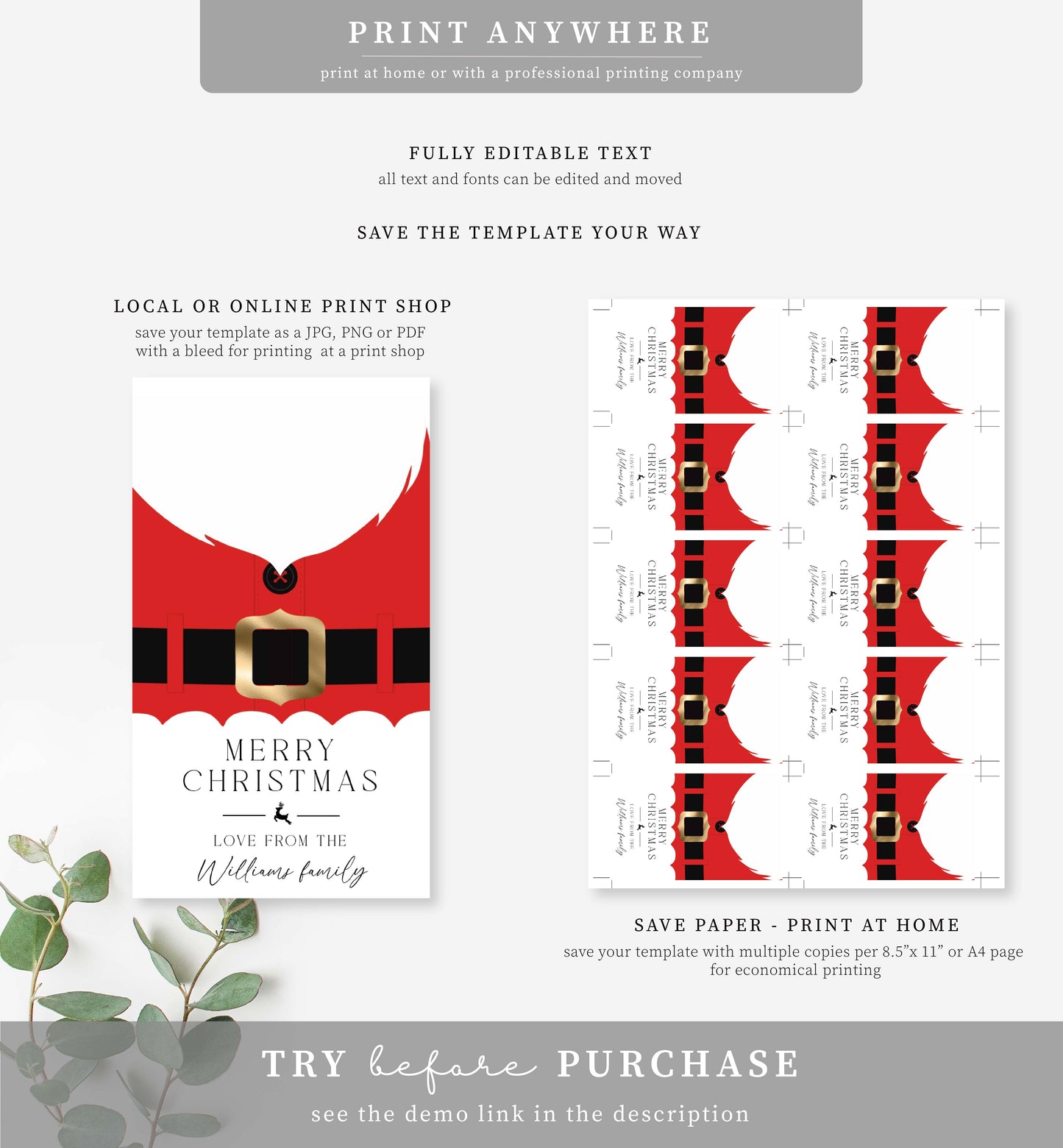 Santa Coat Red | Printable Christmas Gift Tag