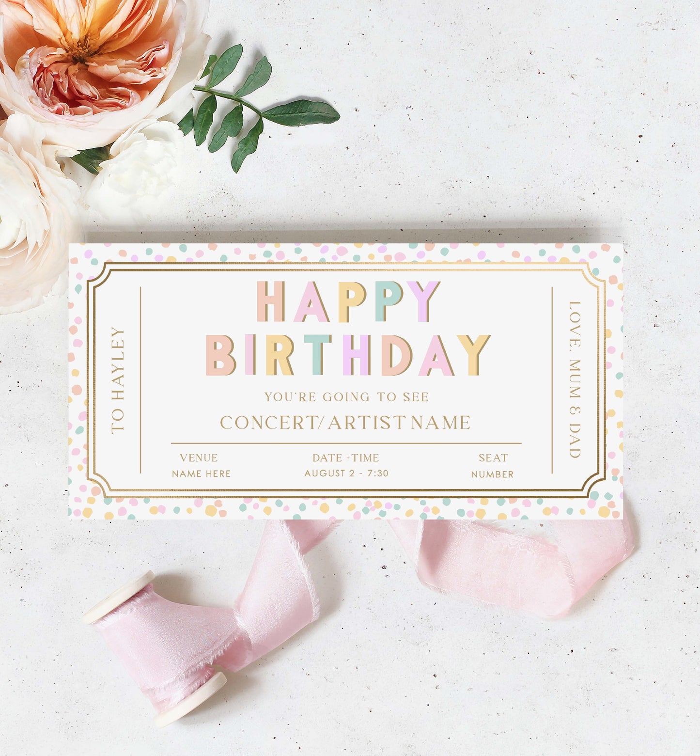 Happy Birthday Concert Gift Voucher Template, Printable Birthday Gift Certificate, Unisex Birthday Printable Birthday Gift Coupon, Music Festival Ticket Gift, Music Tour Ticket Gift Voucher