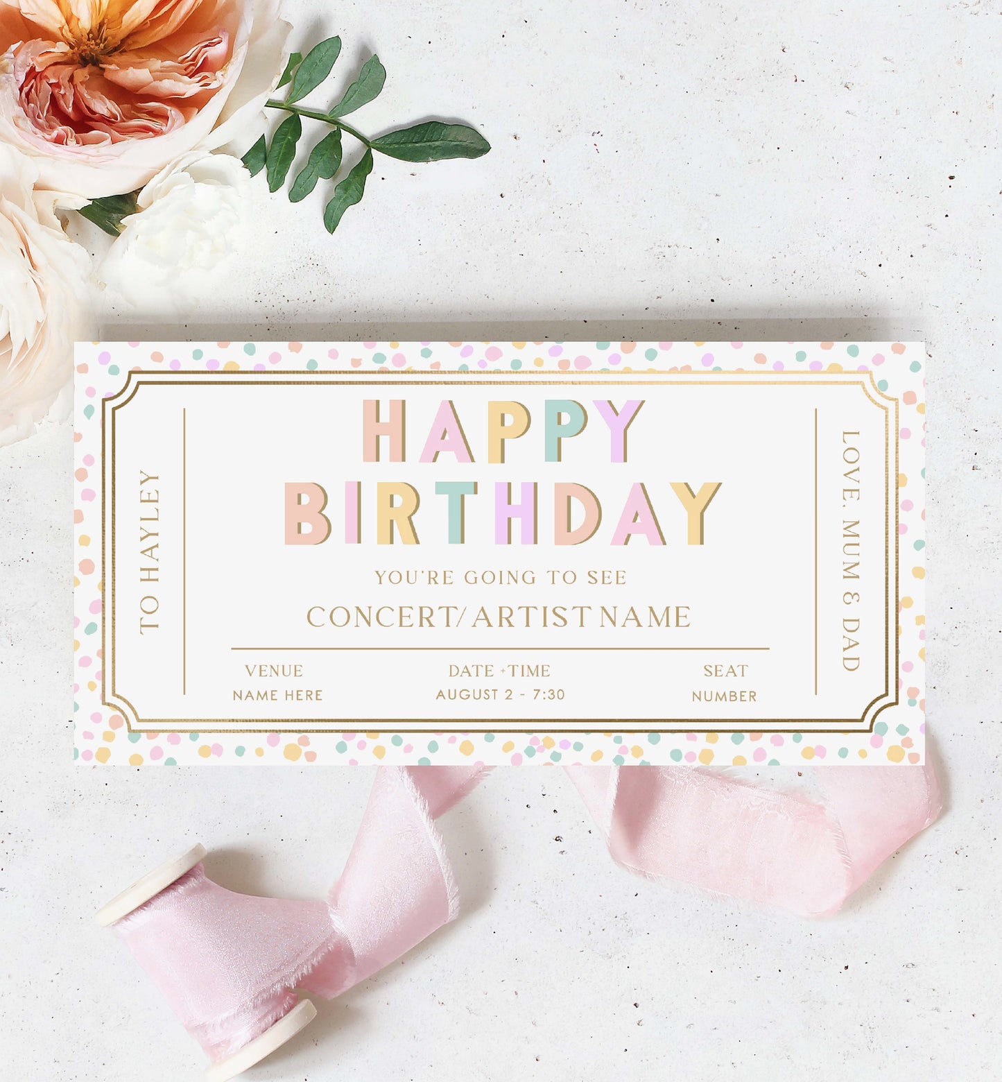 Happy Birthday Concert Gift Voucher Template, Printable Birthday Gift Certificate, Unisex Birthday Printable Birthday Gift Coupon, Music Festival Ticket Gift, Music Tour Ticket Gift Voucher