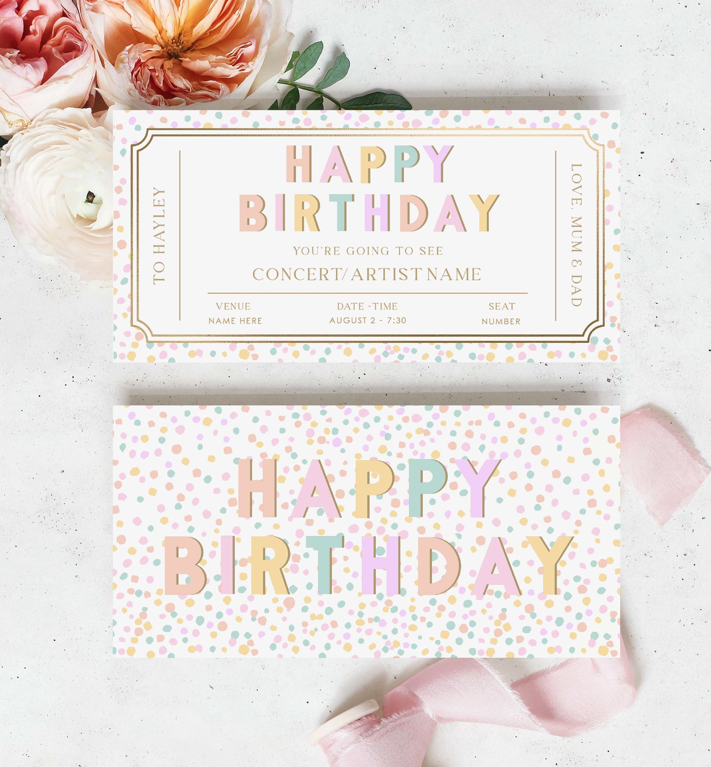 Happy Birthday Concert Gift Voucher Template, Printable Birthday Gift Certificate, Unisex Birthday Printable Birthday Gift Coupon, Music Festival Ticket Gift, Music Tour Ticket Gift Voucher