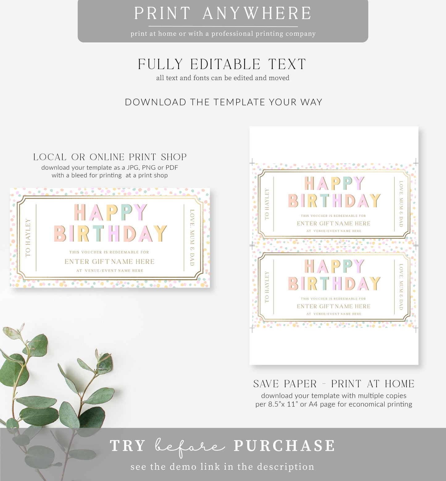 Dot Pastel | Printable Custom Gift Voucher Template