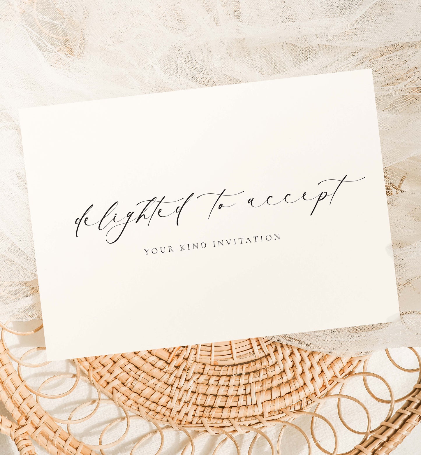 Delighted To Accept RSVP Card, Wedding Acceptance Invitation Card, Minimalist Invitation Acceptance Card, Off White Ivory, Ellesmere