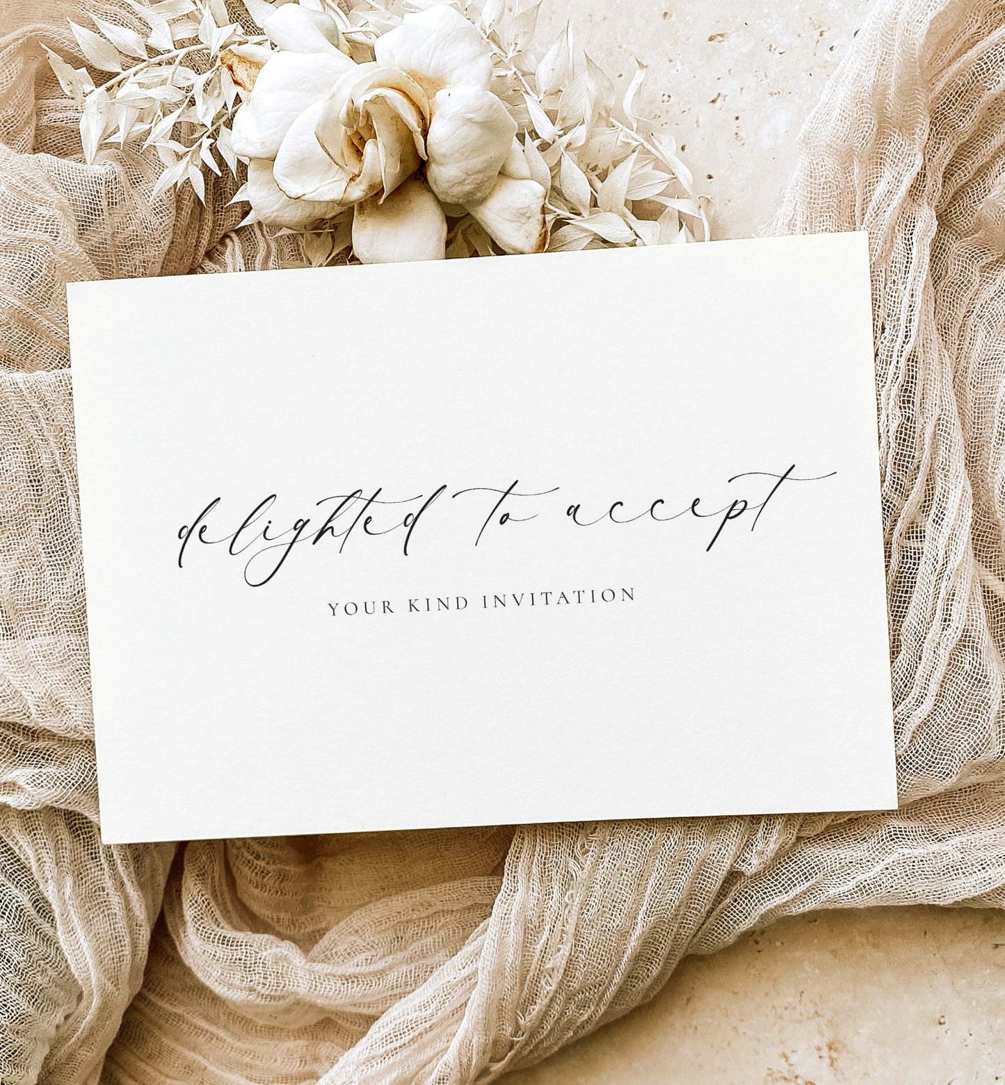 Delighted To Accept RSVP Card, Wedding Acceptance Invitation Card, Minimalist Invitation Acceptance Card, Off White Ivory, Ellesmere