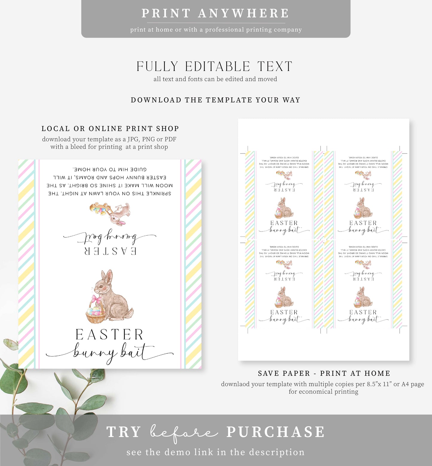 Stripe Pastel Multi | Printable Easter Bunny Bait Treat Bag Topper