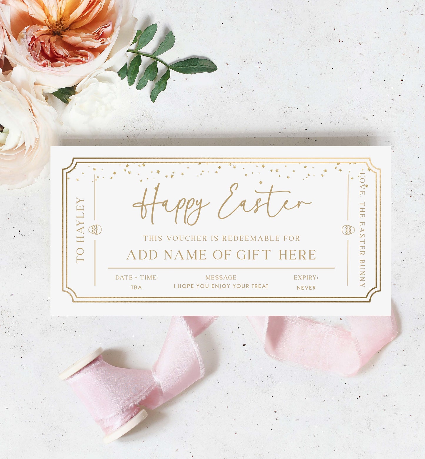 Paintly White Gold | Printable Easter Custom Gift Voucher Template