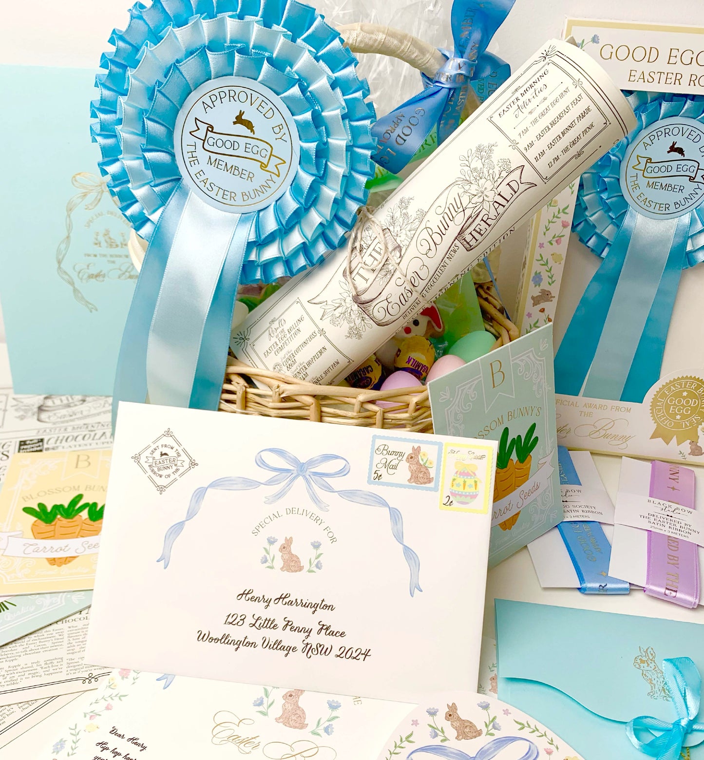 Personalised Letter From The Easter Bunny, Addressed Envelope and Bunny Mail Postage Stamps, Easter Basket Gift, Easter Present