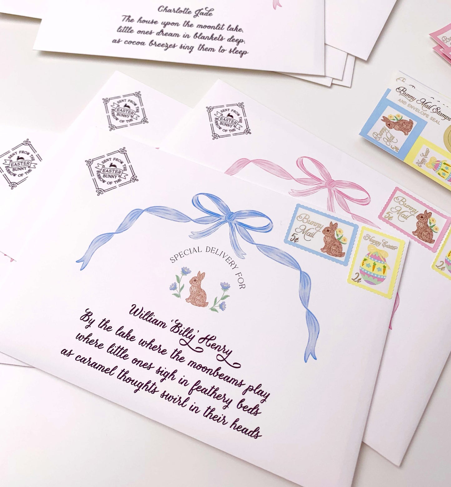 Personalised Letter From The Easter Bunny, Addressed Envelope and Bunny Mail Postage Stamps, Easter Basket Gift, Easter Present