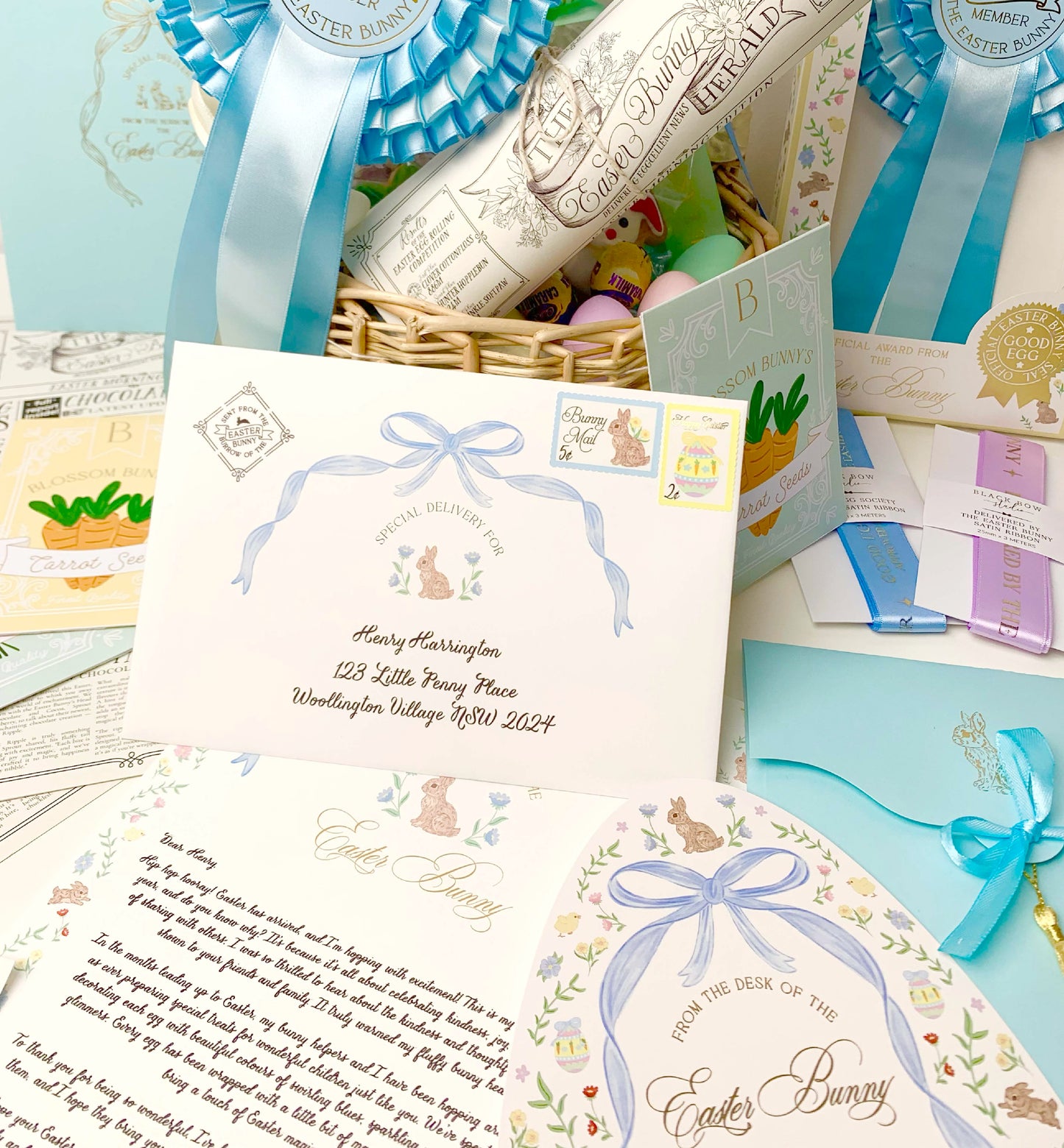Personalised Letter From The Easter Bunny, Addressed Envelope and Bunny Mail Postage Stamps, Easter Basket Gift, Easter Present