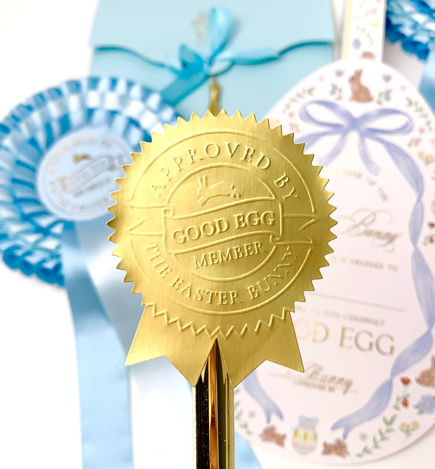 Set of 6 Good Egg Member Gold Embossed Easter Stickers, Letter From The Easter Bunny Sticker, Easter Basket Wrapping