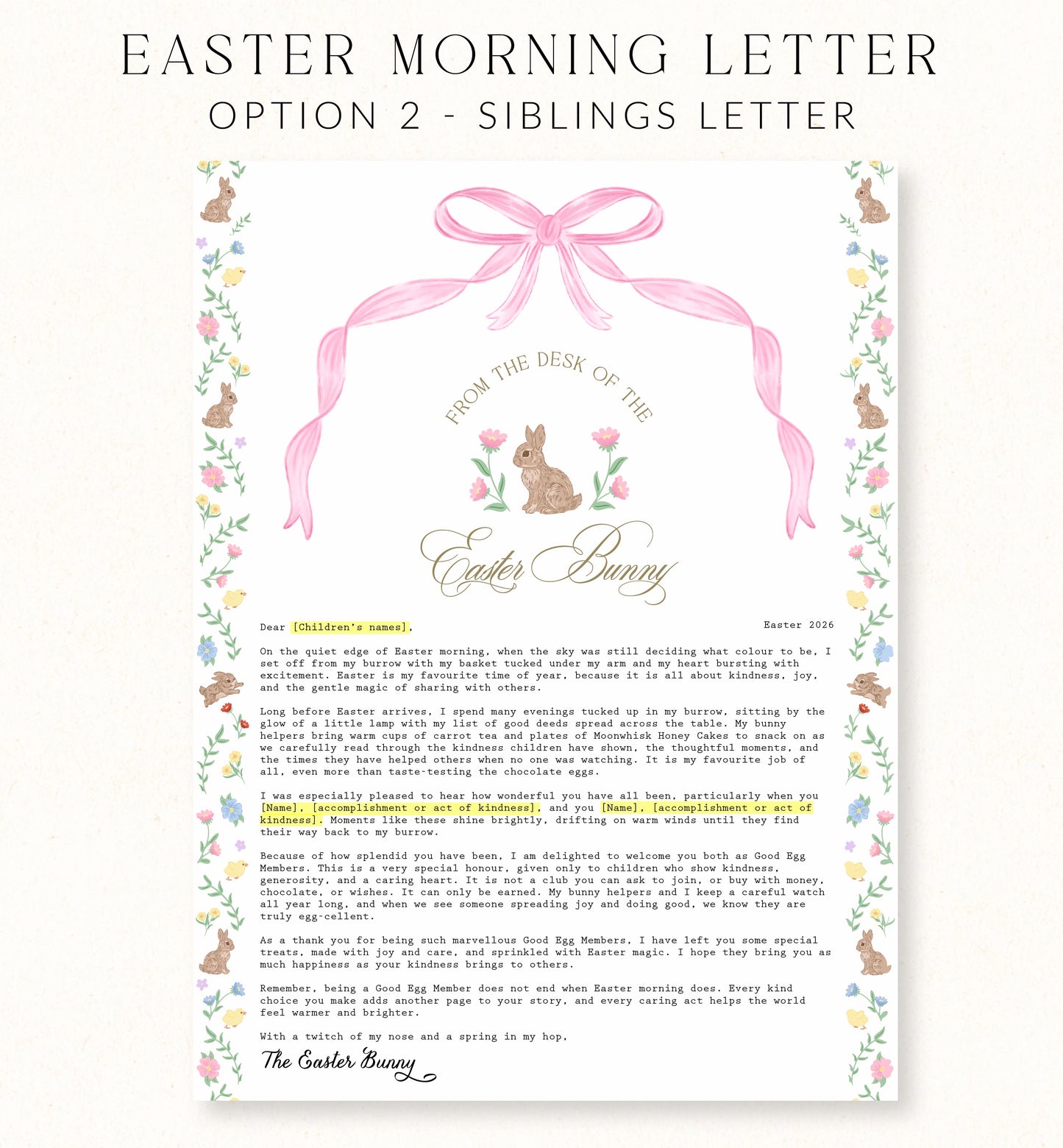 Personalised Easter Morning Letter From The Easter Bunny Pink