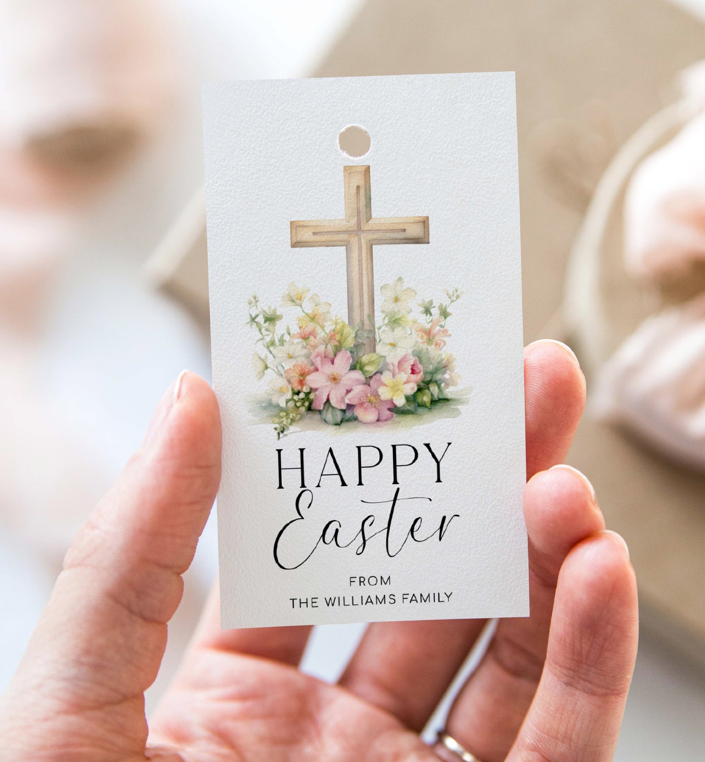 Easter Cross Gift Tag Template, Printable Happy Easter Gift Tag, Christian Church Tag, Religious Easter Tag, Easter Basket Tag, Easter Treat Tag, Easter Brunch Thank You, Easter Bunny Tag