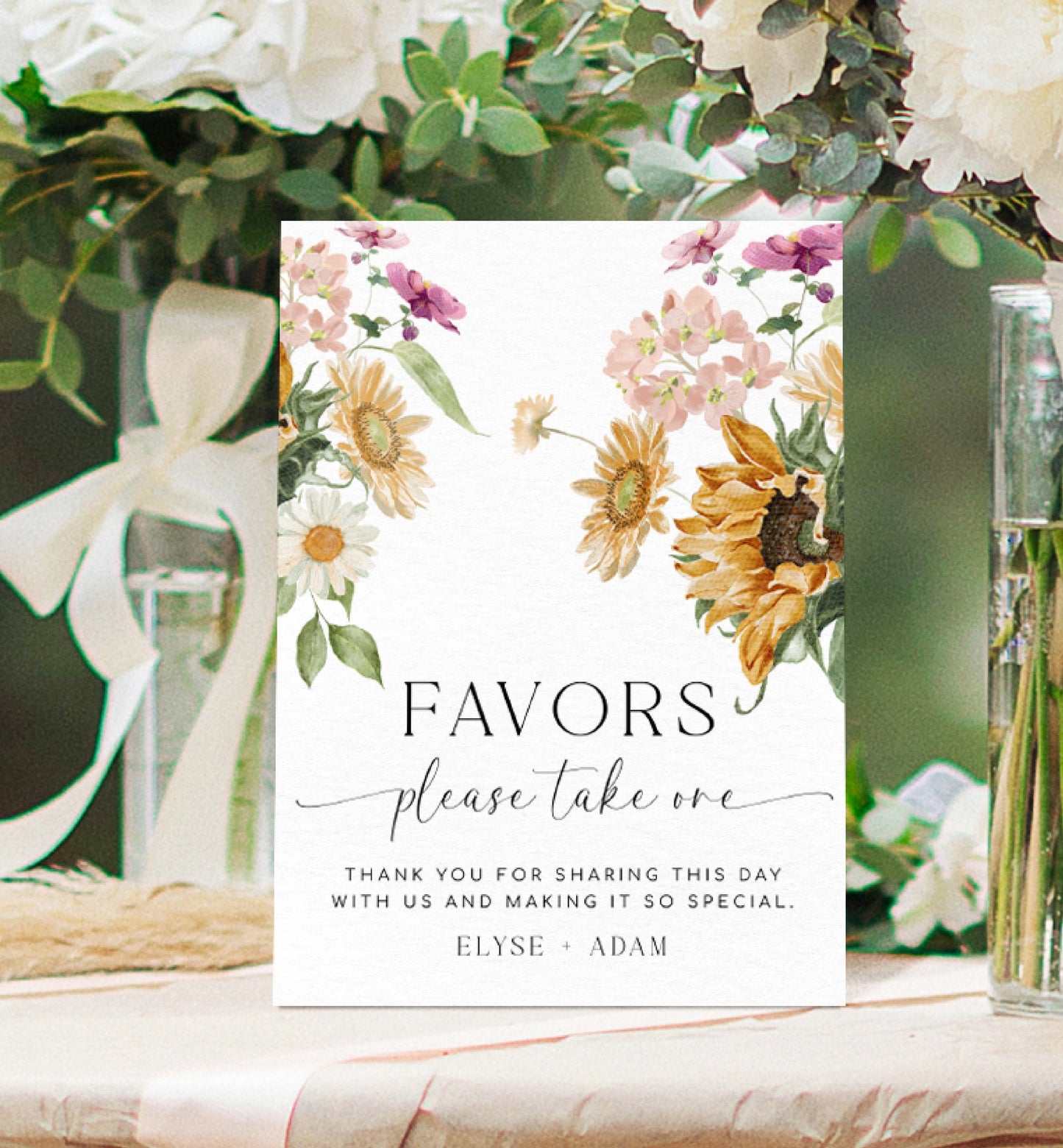 Sunflower Floral Favor Bar Sign, Printable Boho Bridal Shower Favor Sign Sign, Vintage Autumn Please Take One Favors Sign, Mews Floral