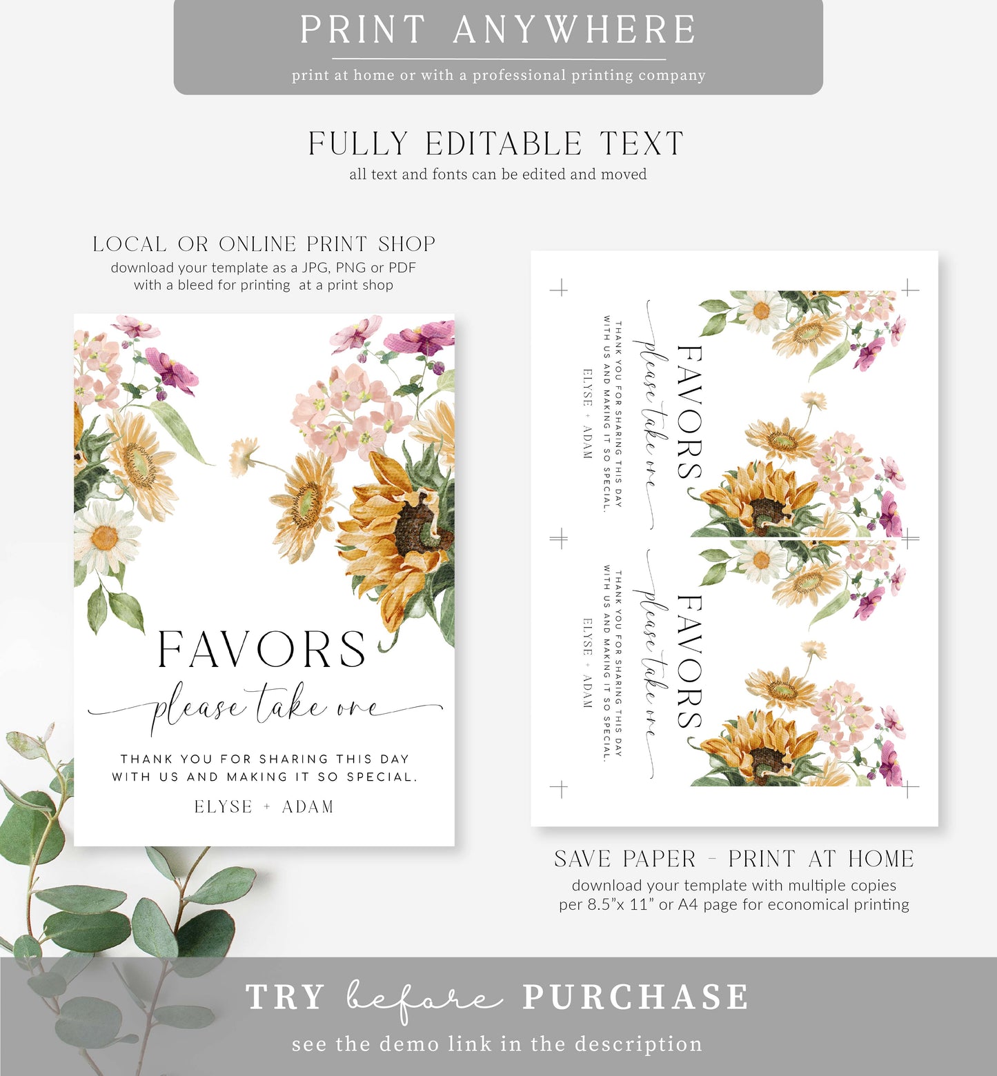 Mews Floral White | Printable Favours Sign Template
