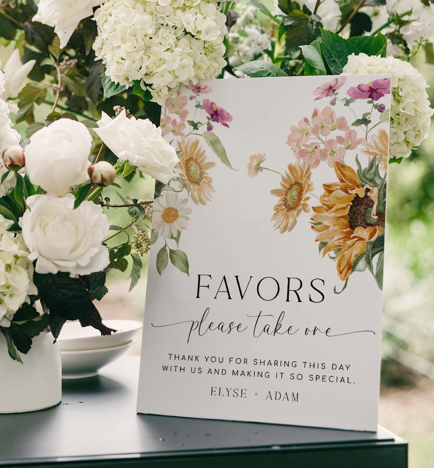 Sunflower Floral Favor Bar Sign, Printable Boho Bridal Shower Favor Sign Sign, Vintage Autumn Please Take One Favors Sign, Mews Floral